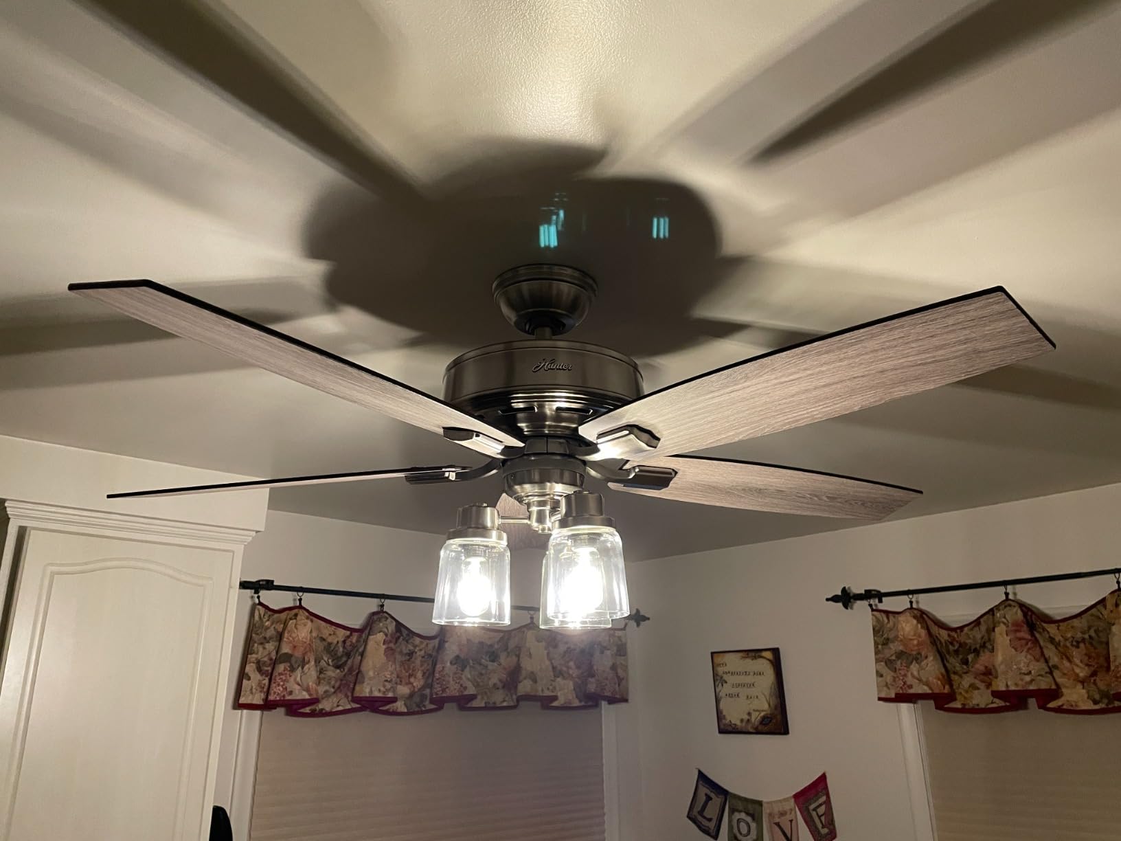 Hunter 52 inch Indoor Ceiling Fan with LED Lights and Remote Control - Standard Mount Ceiling Fan, 5 Blades, For Bedroom, Living Room, or Kitchen, Quiet - Bennett 54190, Brushed Nickel customer photo 2