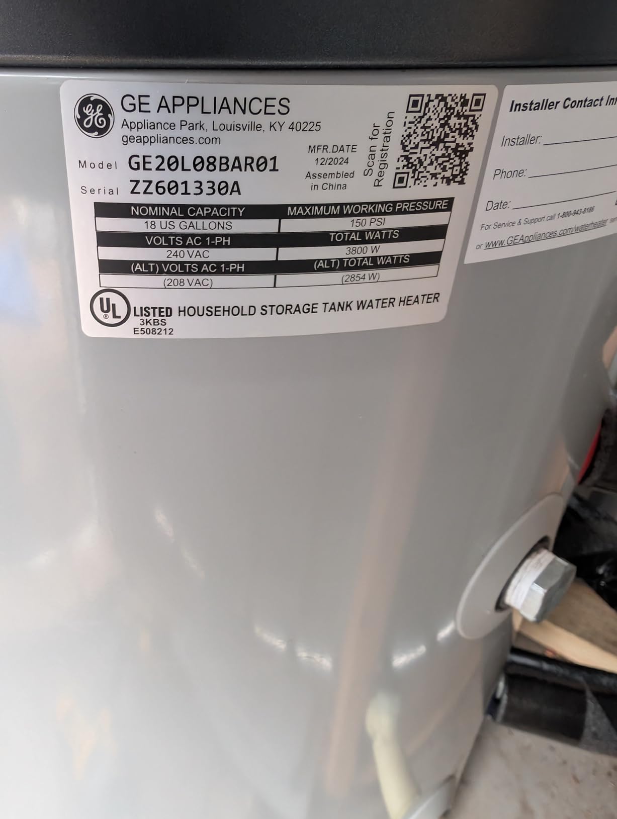 GE Appliances 18 Gallon Versatile Electric Water Heater with Adjustable Thermostat & Drain Valve, Side Port Lowboy, Point of Use, 240 Volt customer photo 1