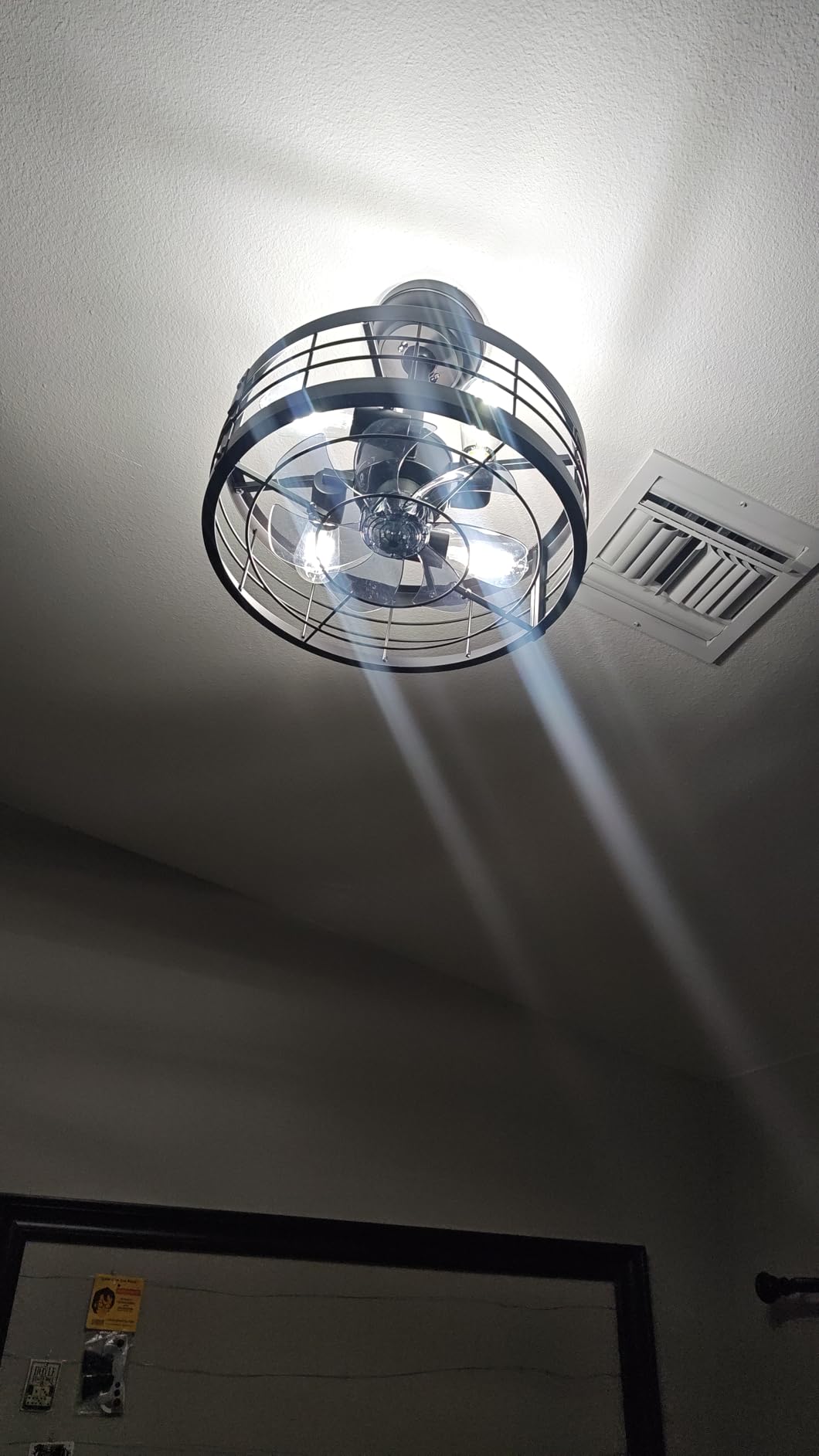 LEDIARY 16.5 inch Black Caged Ceiling Fan with Light, Fandelier Industrial Ceiling Fan with Remote, Farmhouse Fan Lights Ceiling Fixtures for Kitchen, Bedroom, Outdoor（6 Speed, Timing）-Black customer photo 1