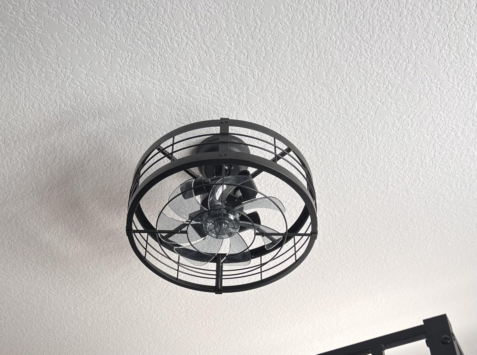 LEDIARY 16.5 inch Black Caged Ceiling Fan with Light, Fandelier Industrial Ceiling Fan with Remote, Farmhouse Fan Lights Ceiling Fixtures for Kitchen, Bedroom, Outdoor（6 Speed, Timing）-Black customer photo 2