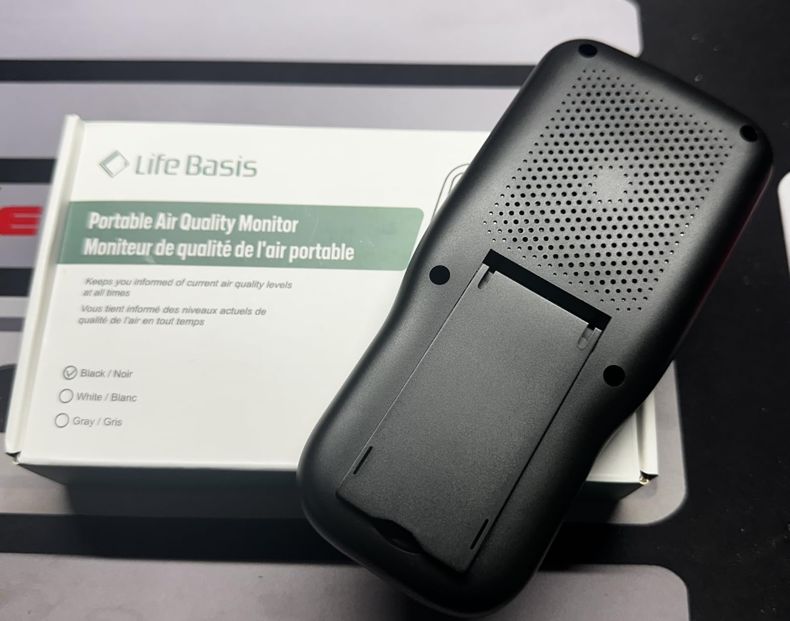 LifeBasis Air Quality Monitor Indoor, 11-in-1 Air Quality Detector with Stand, Real-Time Air Meter Test AQI, PM1.0, PM2.5, PM10, CO2, TVOC, HCHO, Particles, Temperature and Humidity, Dual Alert - Black customer photo 2