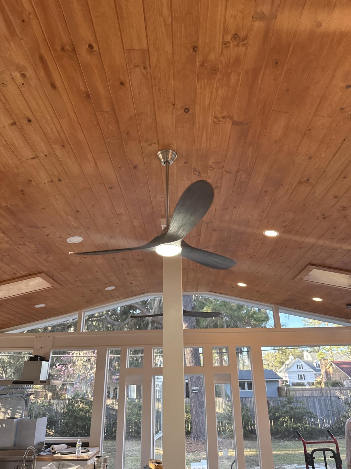52 Inch Smart Ceiling Fan with Lights, Outdoor Ceiling Fans for Patios Damp Rated, 3 Blades Propeller Walnut Wood Farmhouse Ceiling Fan, Large Airflow DC Ceiling Fan with Remote/ APP/ Alexa Control customer photo 1