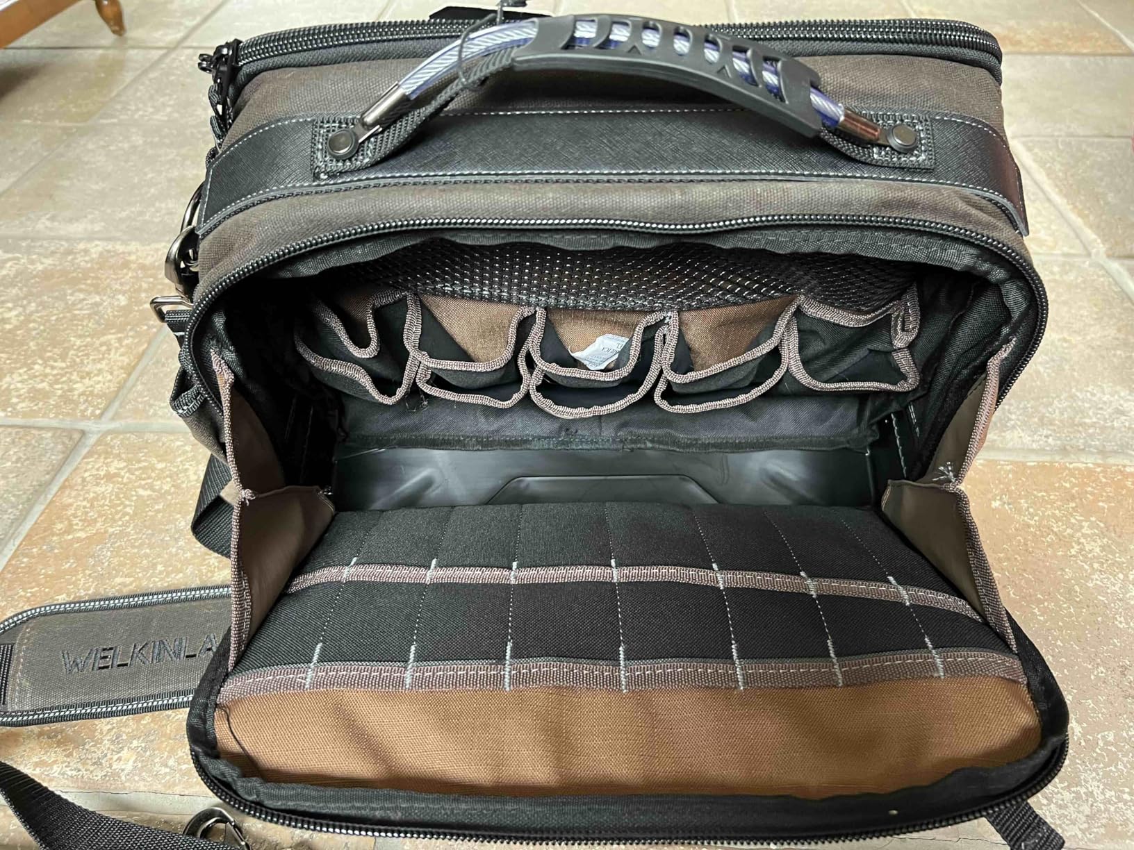 WELKINLAND 53Pockets Hard-Bottom HVAC Bag, Heavy-Duty Electrician Tool Bag, Waterproof Waxed Canvas Tools Bags, Top-Open 16 Inch Tool Bags, HVAC Service Bag For Men customer photo 1