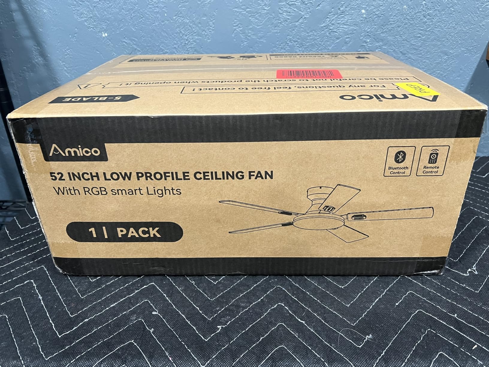 Amico Ceiling Fans with Lights, 52'' Smart RGB Ceiling Fan with Remote/APP/Alexa Control, Flush Mount, Reversible DC Motor, 5 Blades, 6 Speeds, 3CCT, Dimmable, Noiseless, Bedroom, Living Room, Black customer photo 2