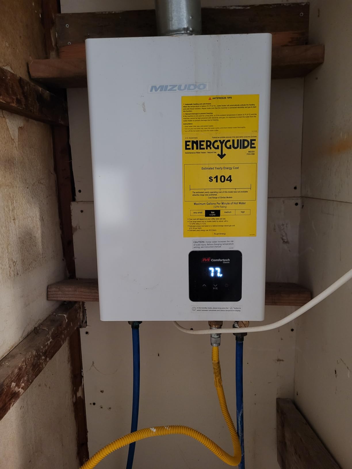 MIZUDO 199K Tankless Water Heater Natural Gas Max 10.3 GPM 199,000 BTU Indoor Direct Vent, WIFI&APP Smart Control Upgrade Constant Temp Output High Efficiency Hot Water Heater, GEN 3 customer photo 2