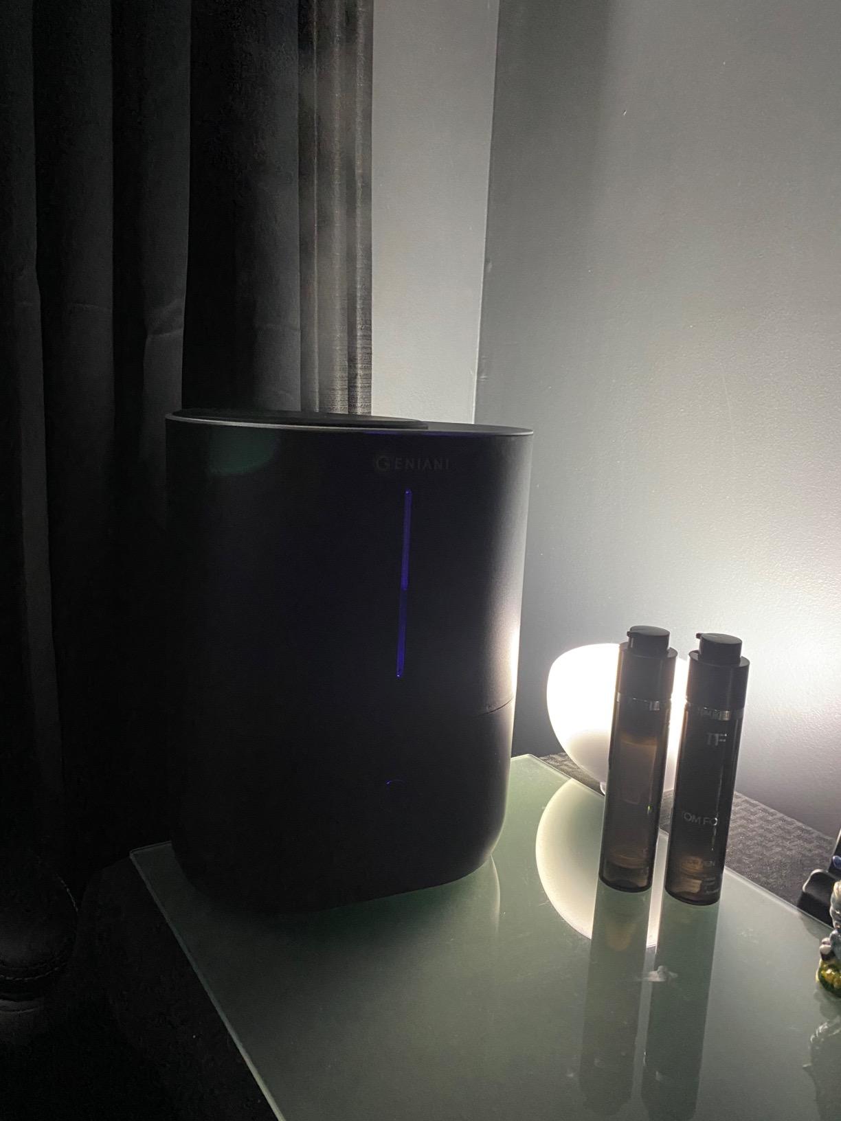 GENIANI Portable Small Cool Mist Humidifier - USB Powered (Not Rechargeable), Compact Desktop Humidifier for Plants, Office, Baby Room - Auto Shut Off & Night Light - Black, 0.25L customer photo 1