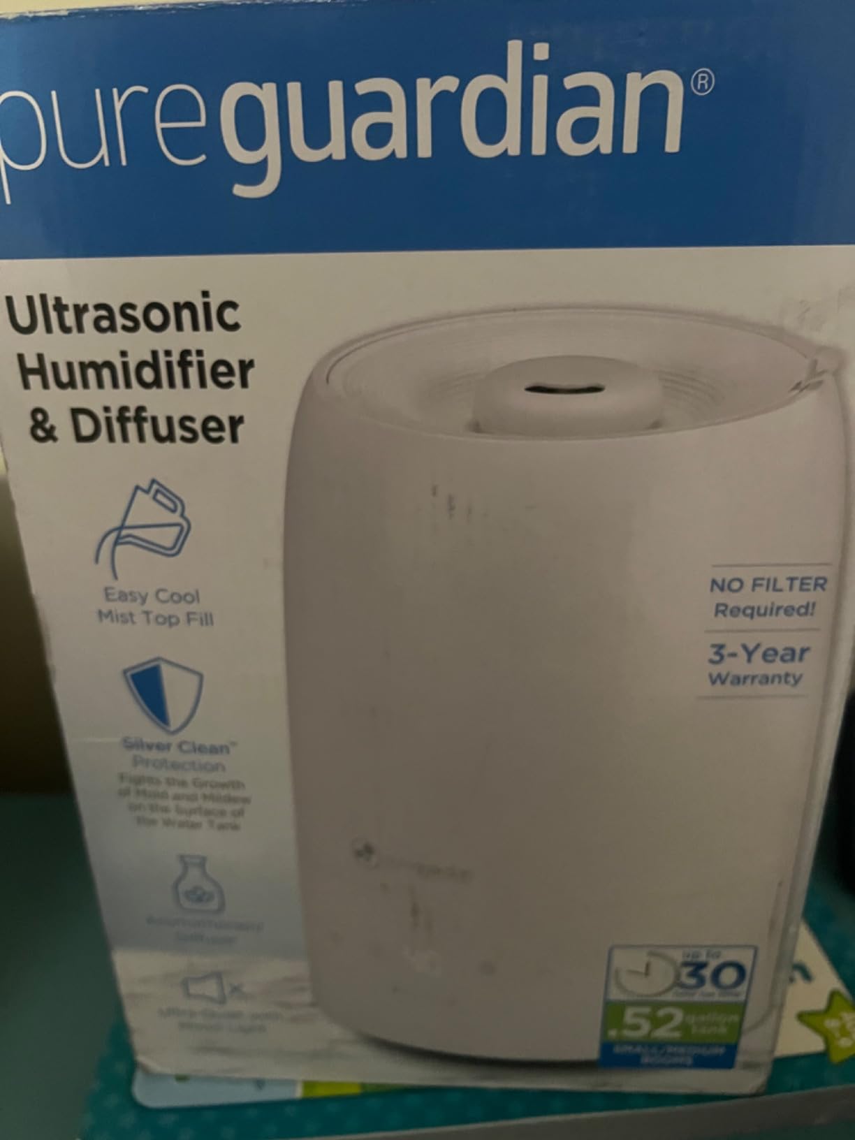 30-Hour .50 Gallon Top Fill Cool Mist Ultrasonic Humidifier for Large Rooms with Humidistat, 12-Hour Timer, Aroma Tray for Bedroom, Living Room, Office, White, H955W customer photo 1