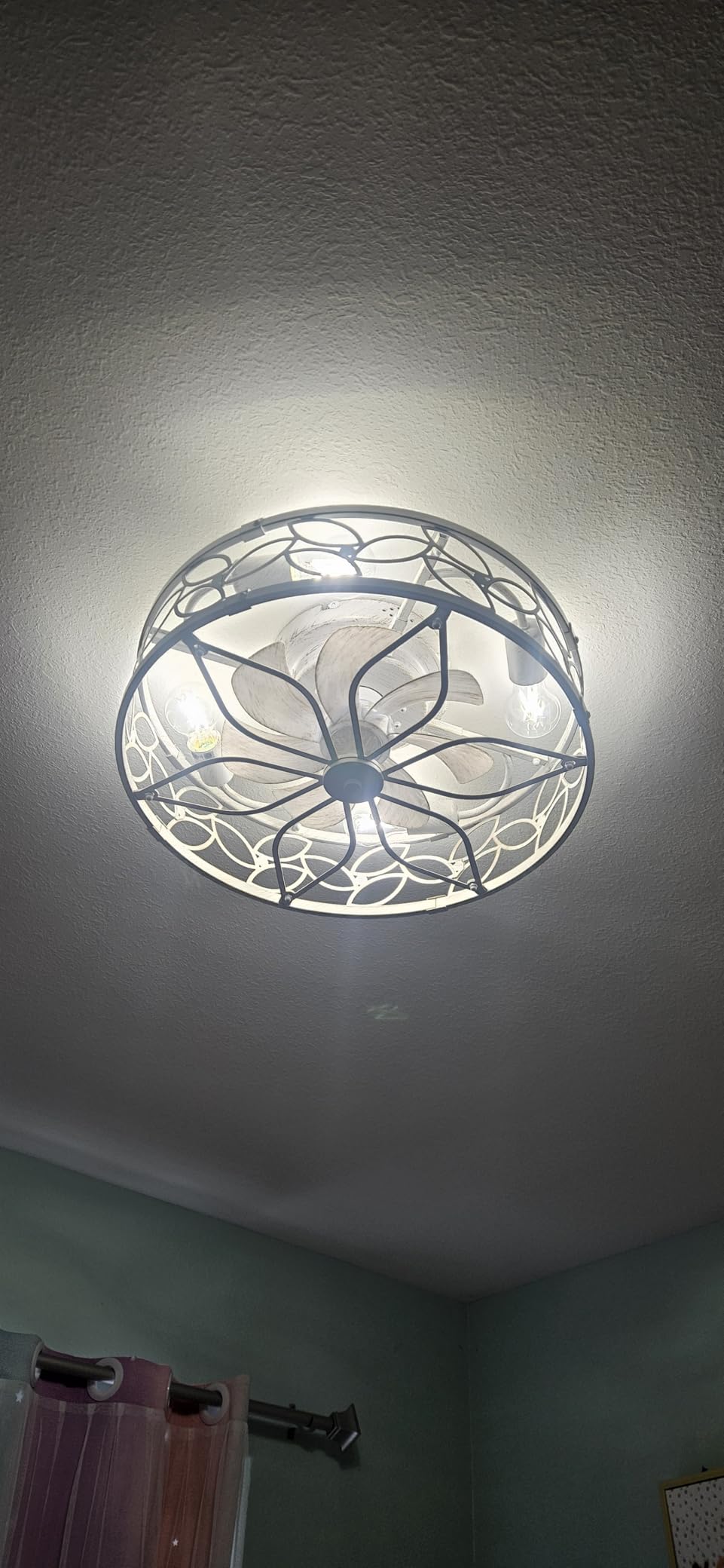 LEDIARY Caged Ceiling Fans with Lights, White Flush Mount Ceiling Fan with Remote&App, Small Low Profile Bladeless Ceiling Fan Light Fixture for Bedroom, Kitchen, Dining Room-White Gold Color customer photo 1