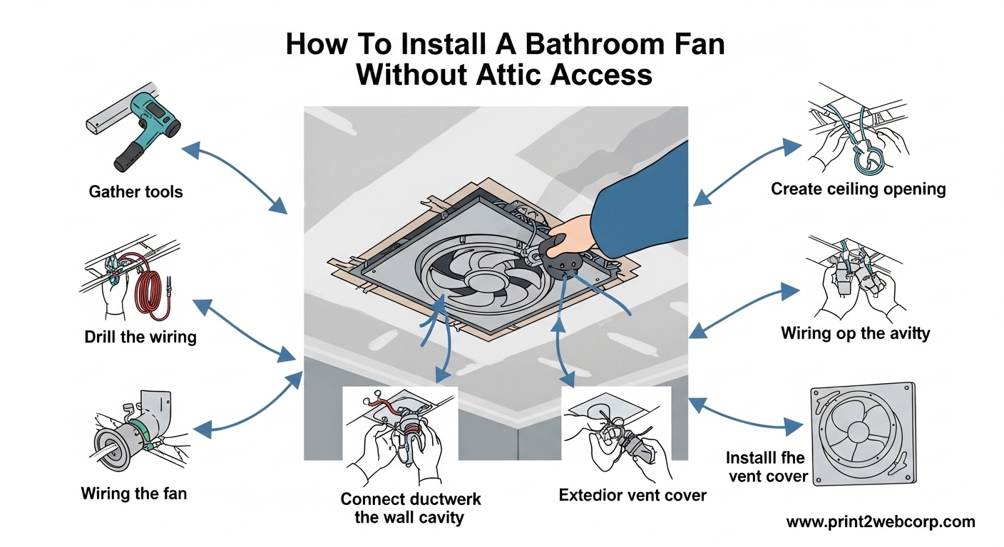 How To Install A Bathroom Fan Without Attic Access