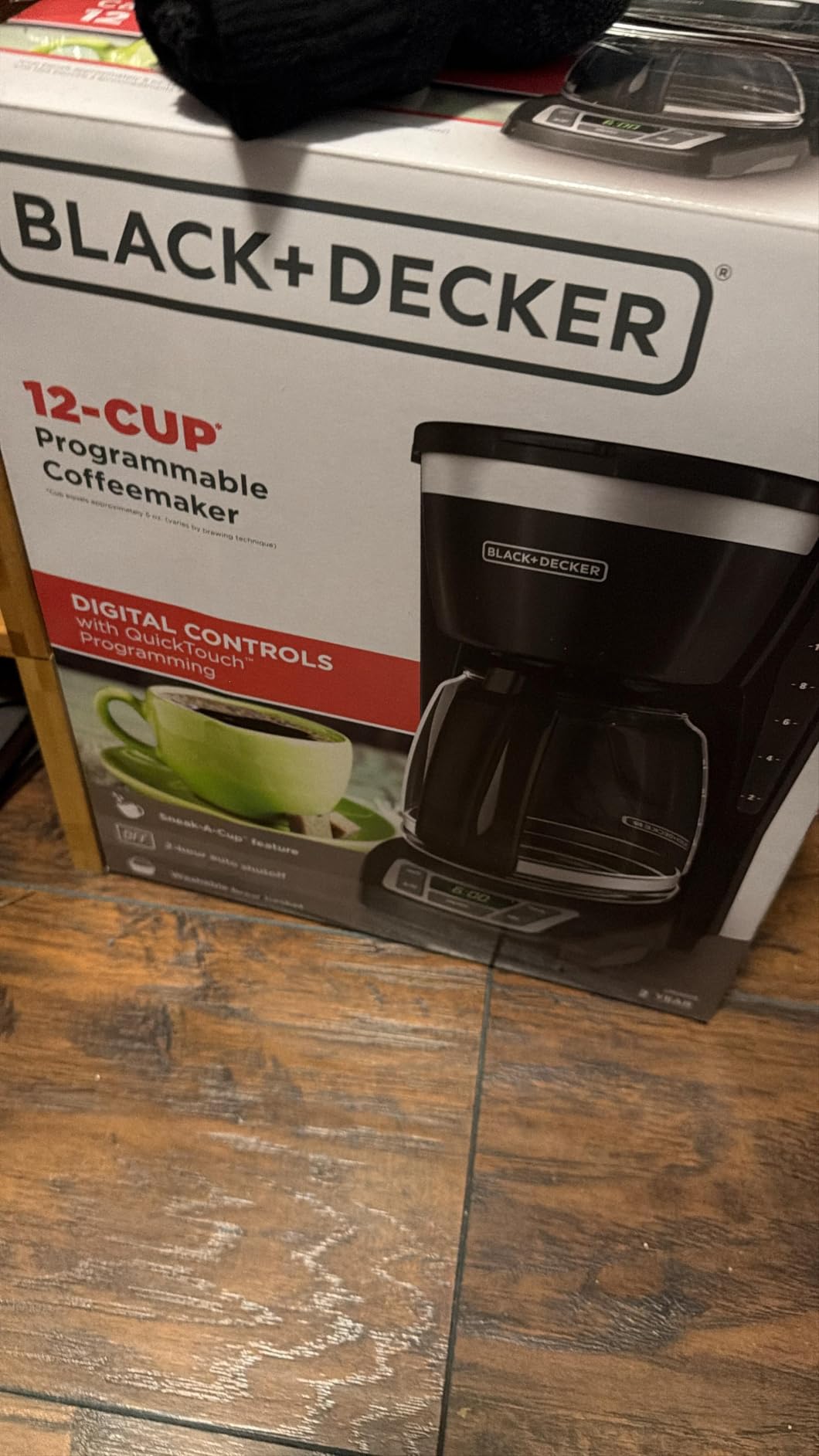 BLACK+DECKER 12-Cup Digital Coffee Maker, Programmable, Washable Basket Filter, Sneak-A-Cup, Auto Brew, Water Window, Keep Hot Plate, Black customer photo 1