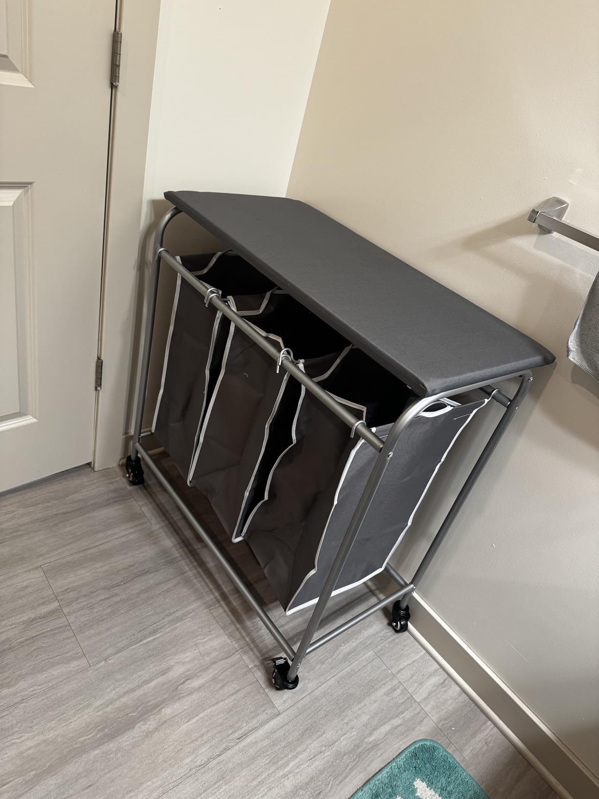 LINZINAR 3-Bag Laundry Basket, Black Laundry Hamper, 35.6 Gal(135 L) Laundry Sorter Cart Laundry Room Organization with Heavy Duty Rolling Lockable Wheels and Removable Bags customer photo 2