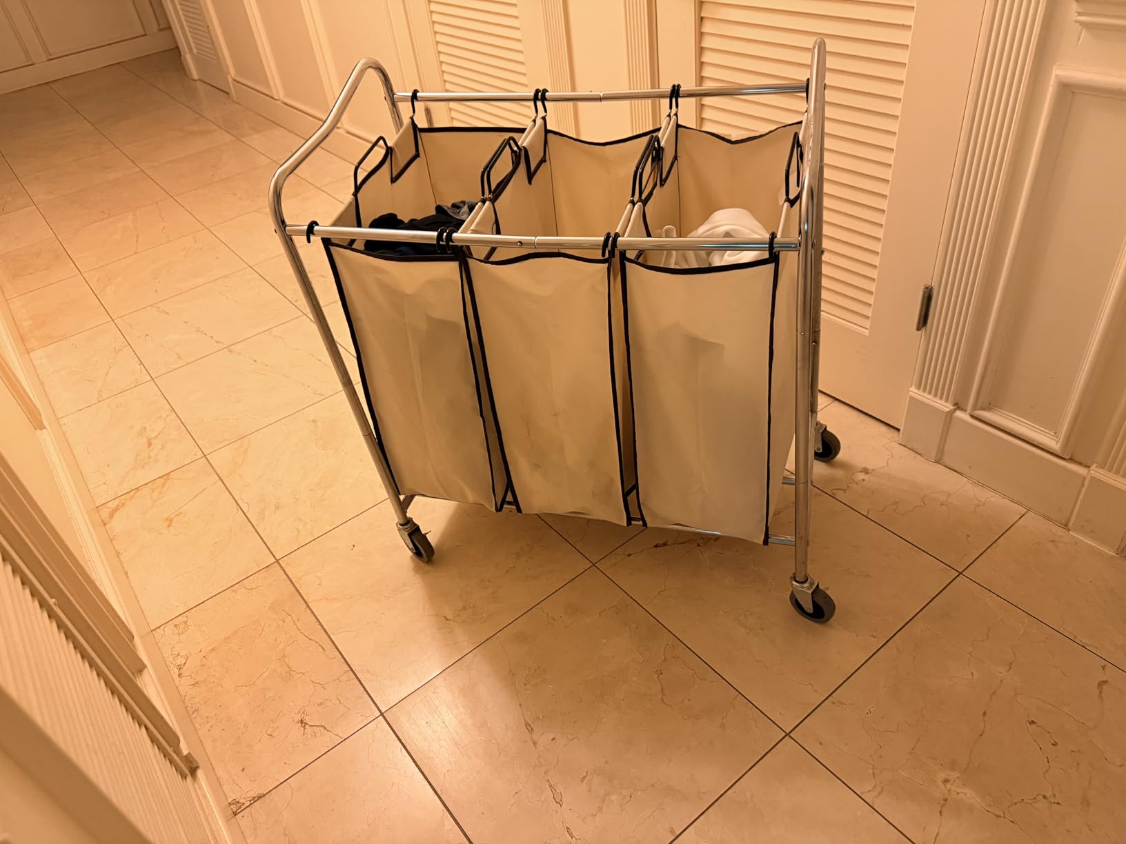 Simple Houseware Heavy Duty 3-Bag Laundry Sorter Rolling Cart, Silver/Assorted - Durable Triple Laundry Hamper with Removable Bags and Lockable Wheels for Laundry Room Organization customer photo 2