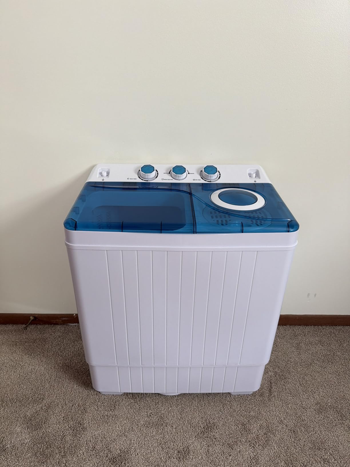 COSTWAY Portable Washing Machine, Twin Tub 26lbs Capacity Laundry Washer, 18lbs Washer and 8lbs Spinner Combo with Timer Knobs, Built-in Drain Pump, Compact Washer for Home Dorm Apartment, Blue+White customer photo 1