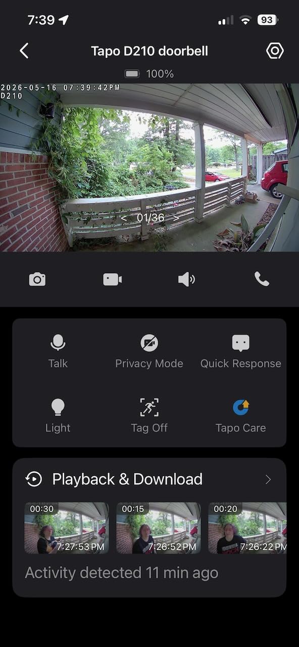 Tapo 2K Wireless Smart Video Doorbell with Chime - 160 Ultra-Wide View, Person Detection, Ring Call, 2-Way Audio, Subscription-Free Local Storage/Optional Cloud, D210 customer photo 2
