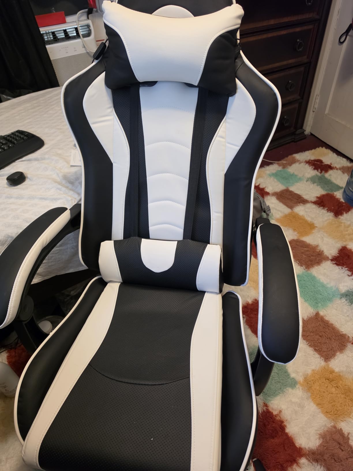 Yaheetech Gaming Chair with Electric Massage Lumbar Support, Footrest and Headrest - Ergonomic High Back Recliner for Home Office, Computer Desk Chair, Height Adjustable, 300 lbs, Black/White customer photo 2