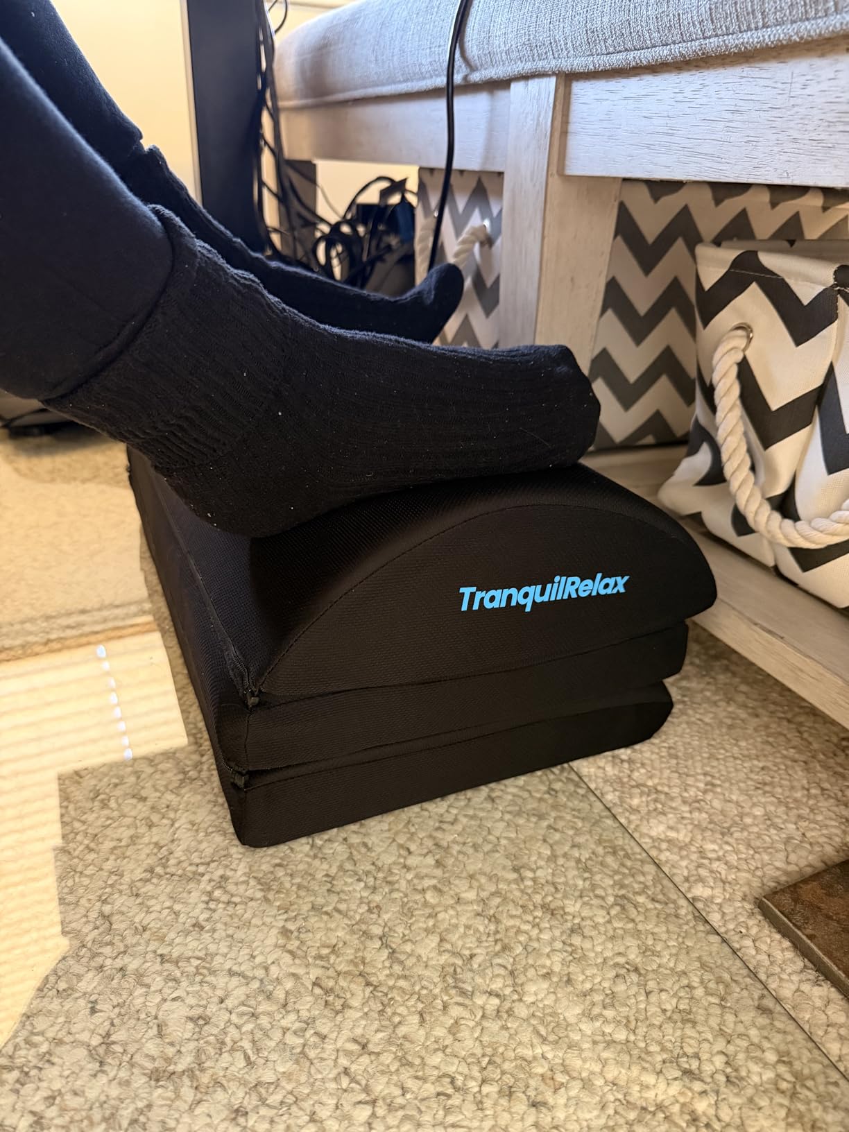 TranquilRelax Foot Rest for Under Desk at Work, Gaming Accessories Foot Stool with 3 Adjustable Heights & Washable Cover, Comfortable Office Desk Accessories customer photo 2