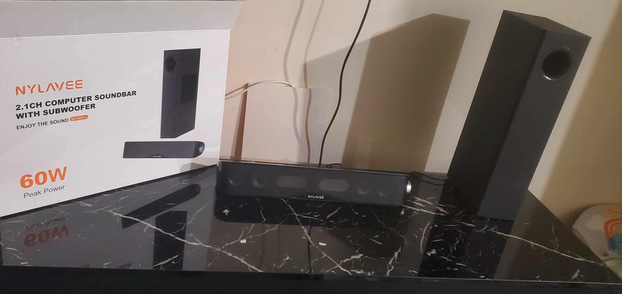 Nylavee Computer Speakers with Subwoofer, 2.1 PC Speakers System with Bluetooth 5.4 & 3.5mm Aux-in, 60W Peak Power, AC Adapter Powered Computer Sound Bar for Desktop PC, Laptop, Monitor, Gaming customer photo 1