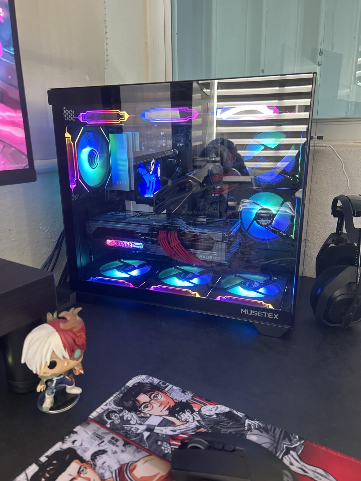 MUSETEX Y6 PC Case, Pre-Installed 4 Non-LED Fans, ATX Mid Tower Case, Computer Case with Type-C, 270° Full View Tempered Glass, Black customer photo 1