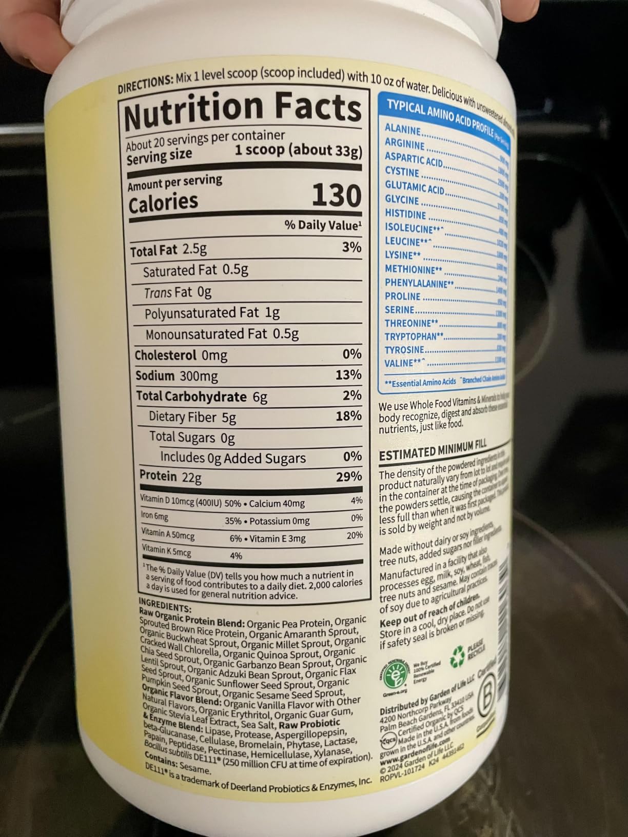 Garden of Life, Protein Powder, Vegan Protein Powder, Bcaa, Probiotics and Digestive Enzymes, Gluten and Lactose Free, Vanilla, 23.3 Ounce customer photo 1