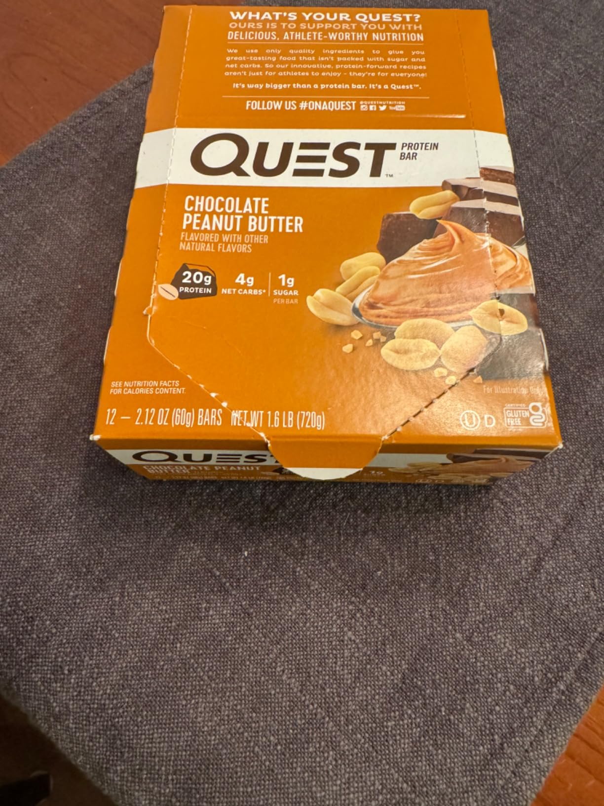 Quest Nutrition Chocolate Peanut Butter Bars, 20g Protein, 1g Sugar, 4g Net Carb, Gluten Free, Keto Friendly, 12 Count customer photo 2