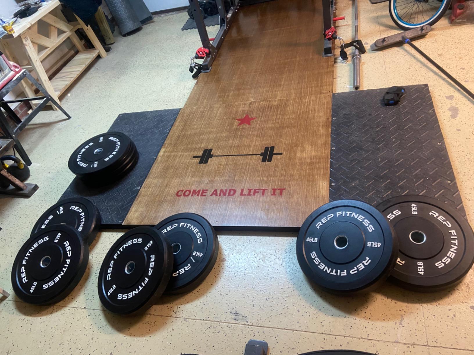 REP Fitness Rubber Bumper Plates, 5Lb to 370 lb Set Pairs, Olympic Standard Weights, Shock Absorbing Low Bounce Design customer photo 1