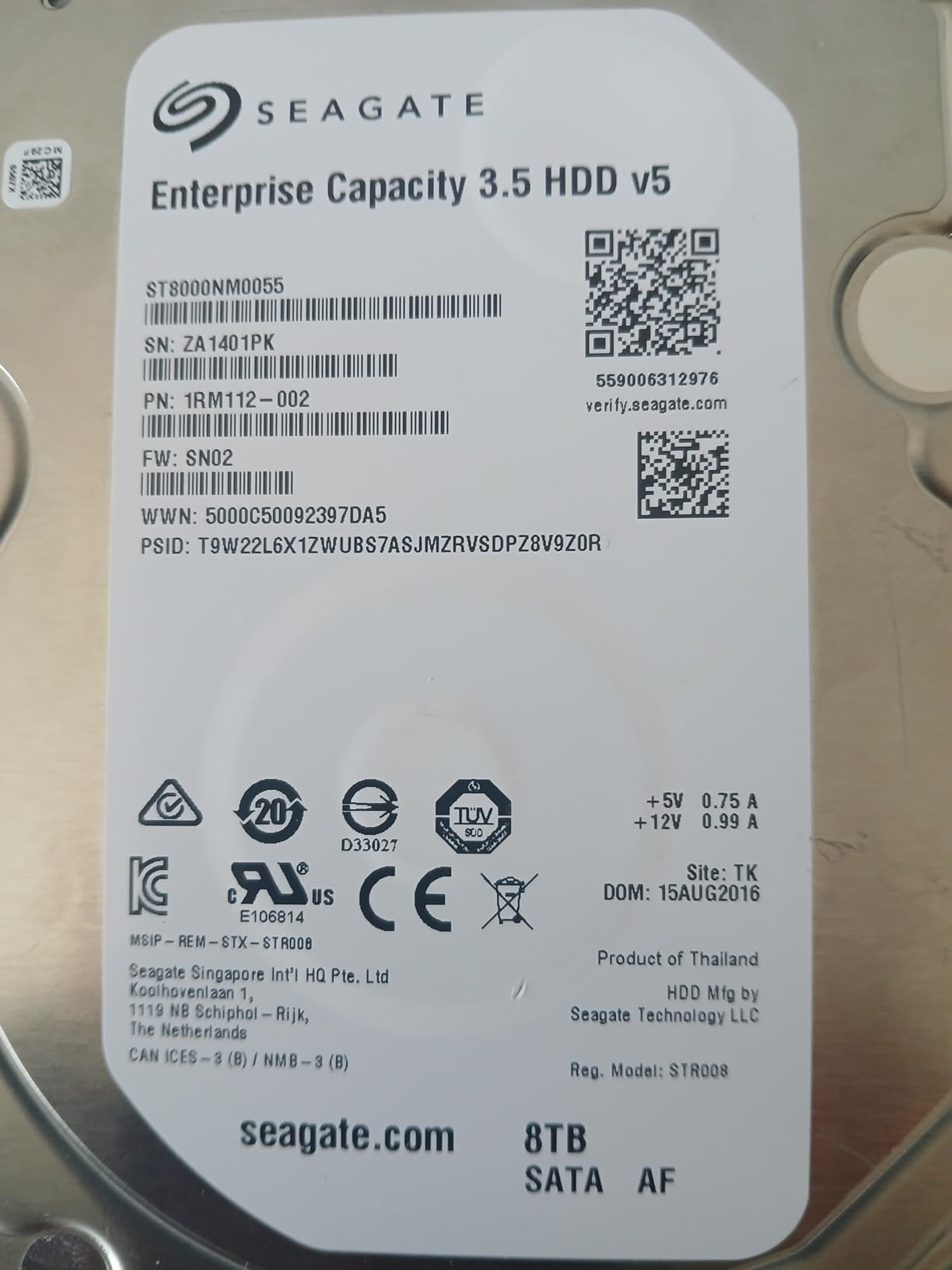 Seagate 8TB Enterprise Capacity 3.5 HDD 7200RPM SATA 6Gbps 256 MB Cache Internal Bare Drive (ST8000NM0055) customer photo 2