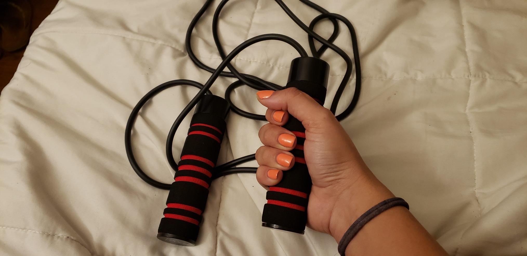Weighted Jump Rope (1LB) With Memory Foam Handles and Thick Speed Cable - For fitness workouts at home, cardio, boxing and MMA, CrossFit, endurance training, Jumping Exercise. PULSE ATHLETICS. customer photo 1