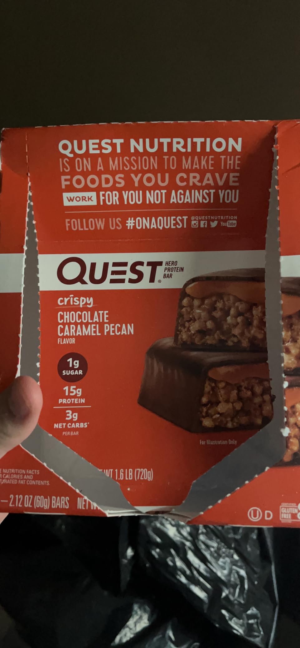 Quest Nutrition Crispy Chocolate Caramel Pecan Hero Protein Bar, 15g Protein, 1g Sugar, 3g Net Carb, Gluten Free Protein Snack, Keto Friendly, 12 Count customer photo 2