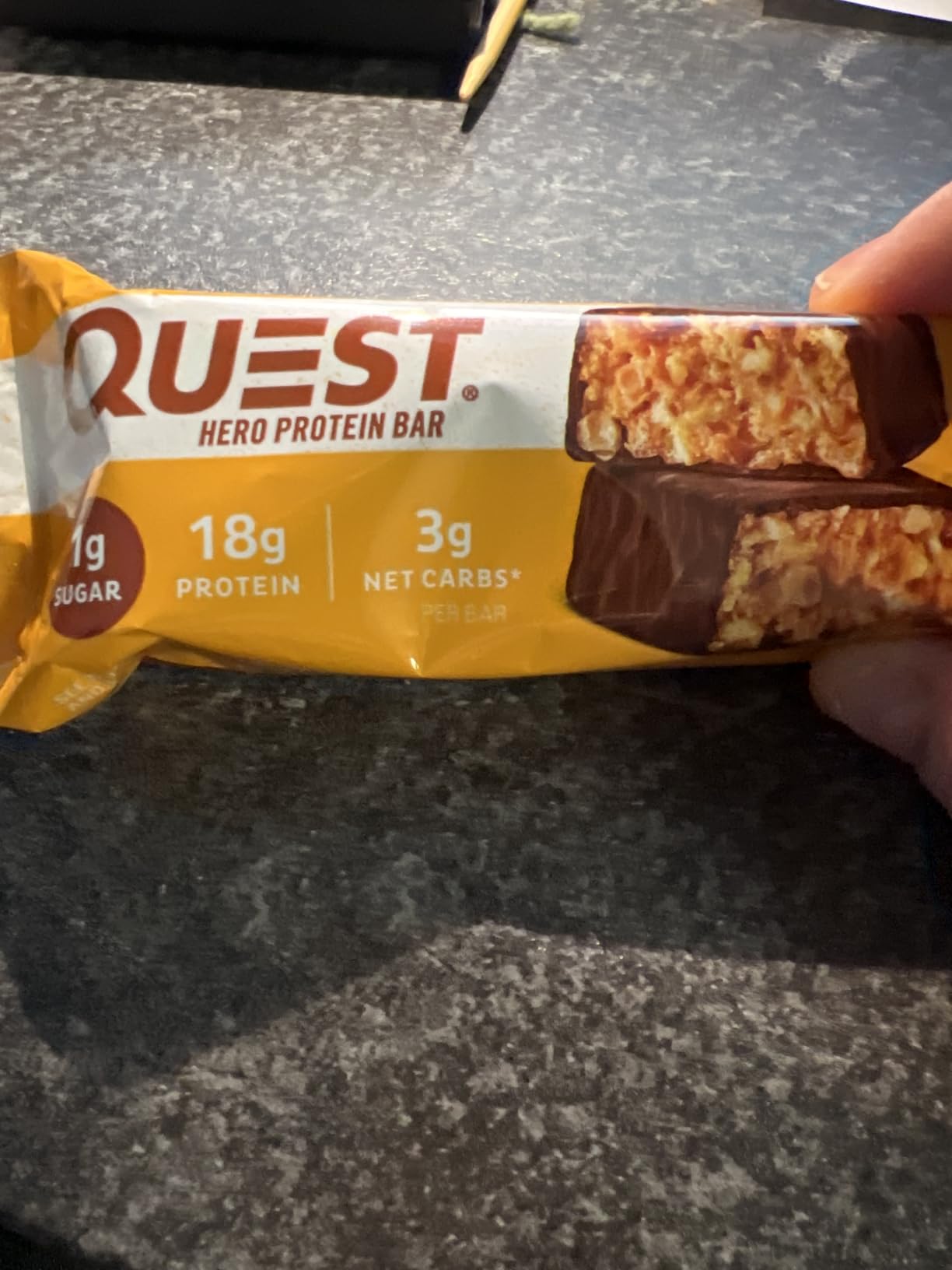 Quest Nutrition Crispy Chocolate Peanut Butter Hero Protein Bar, 18g Protein, 1g Sugar, 3g Net Carb, Gluten Free Protein Snack, Keto Friendly, 12 Count customer photo 2