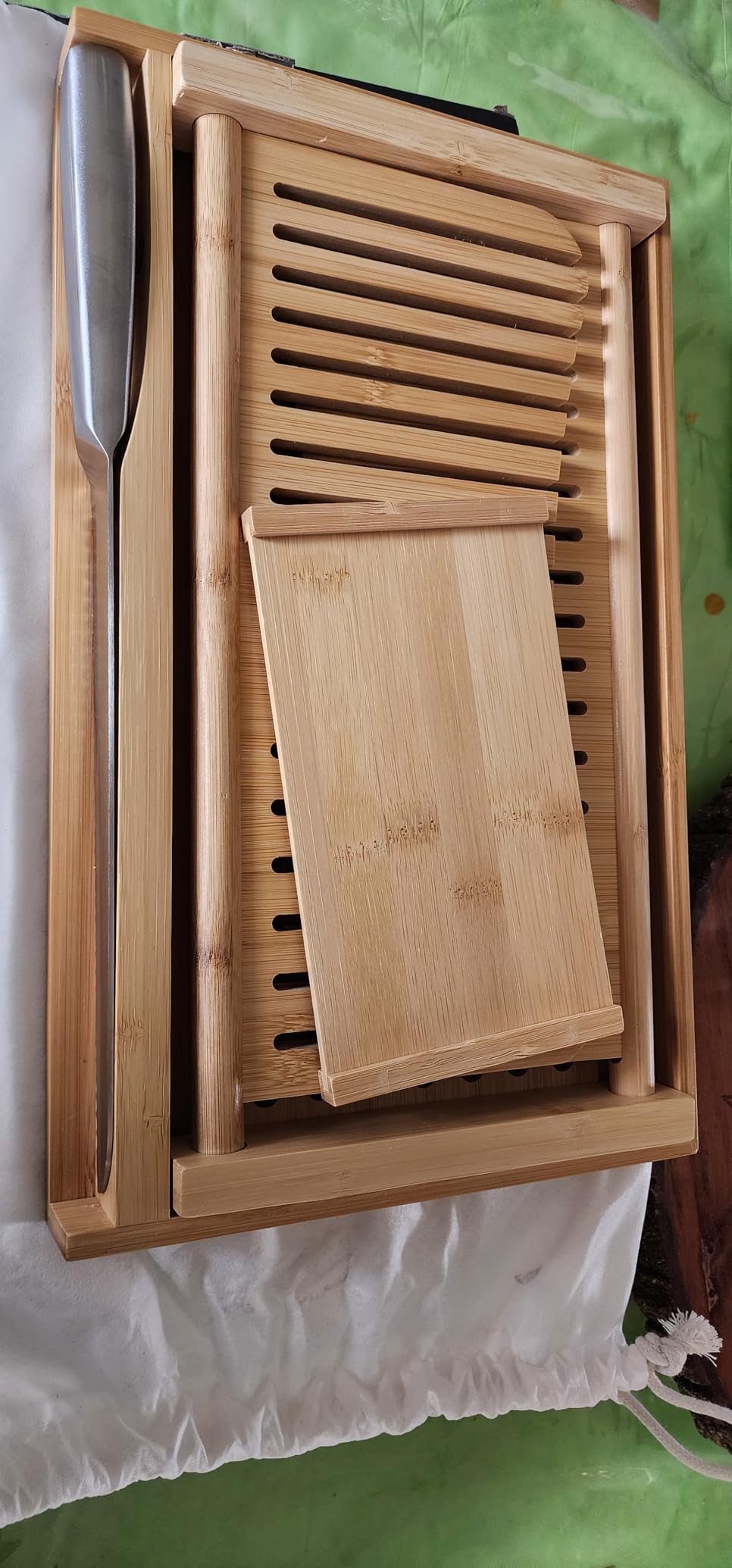 Bread Slicer for Homemade Bread - Bamboo Bread Slicer with Knife, Foldable Bread Slicing Guide with 3 Adjustable Thickness, Crumb Tray, Bread Cutter for Sourdough, Bagels, Loaf, Toast, Kitchen Gifts customer photo 2