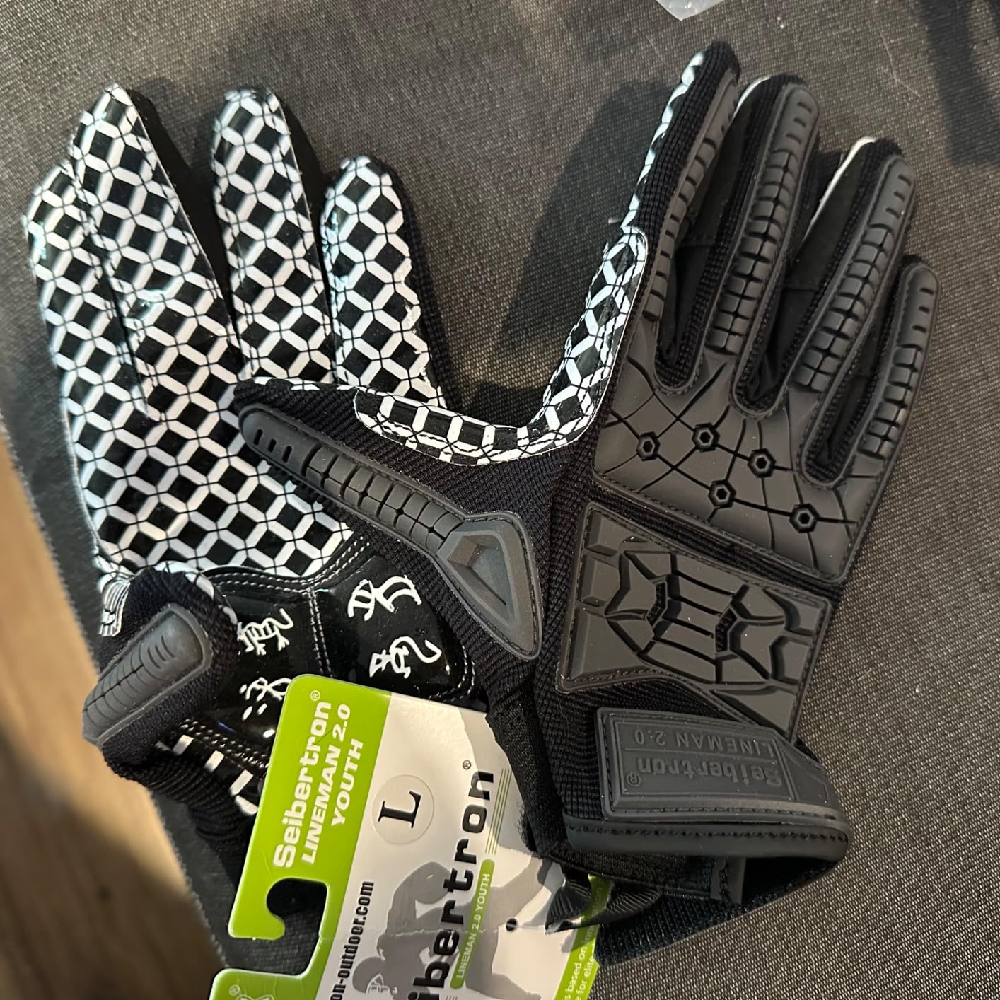 Seibertron Lineman 2.0 Padded Palm Football Receiver Gloves, Flexible TPR Impact Protection Back of Hand Glove Adult and Youth Sizes customer photo 1