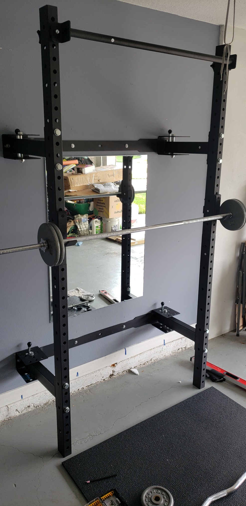PRx Performance Wall Mounted Folding Power Squat Rack - Heavy Duty Adjustable Pull Up Bar, Space Saving Home Gym Equipment with Durable J-Cups, Ideal for Weight Lifting and Strength Training - Black customer photo 1