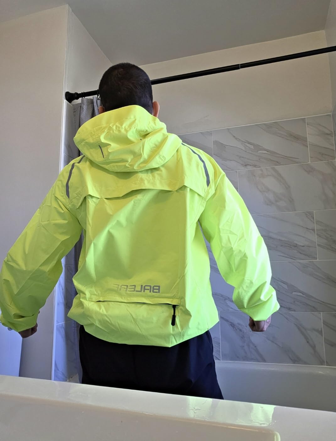 Men's Rain Jacket Waterproof Windbreaker Raincoat Running Cycling Hiking Gear Hood Lightweight Reflective Packable customer photo 2