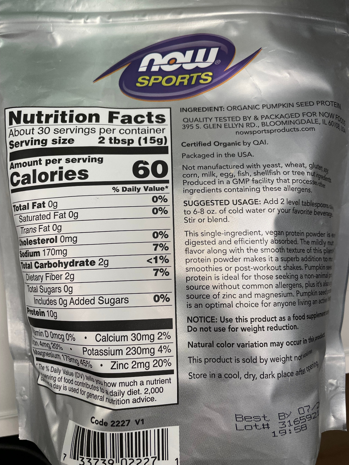 NOW Foods Sports Nutrition, Organic Pumpkin Seed Protein Powder With 10g of Protein, Certified Non-GMO, Unflavored, 1-Pound customer photo 2
