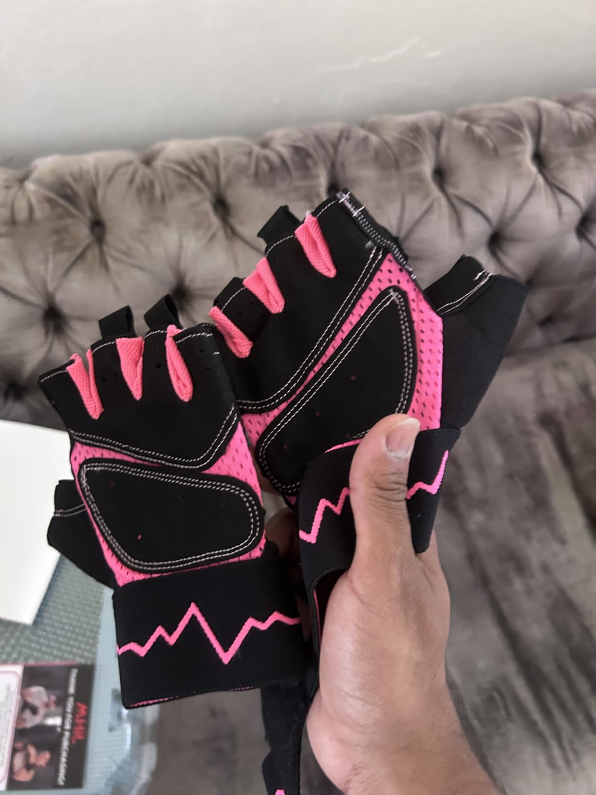 MhIL Workout Gloves for Women - Breathable Gym Gloves for Women with Palm Protection and Enhanced Grip - Padded Weight Lifting Glove for Womens with Wrist Wraps Support Weightlifting Exercise Cycling customer photo 2