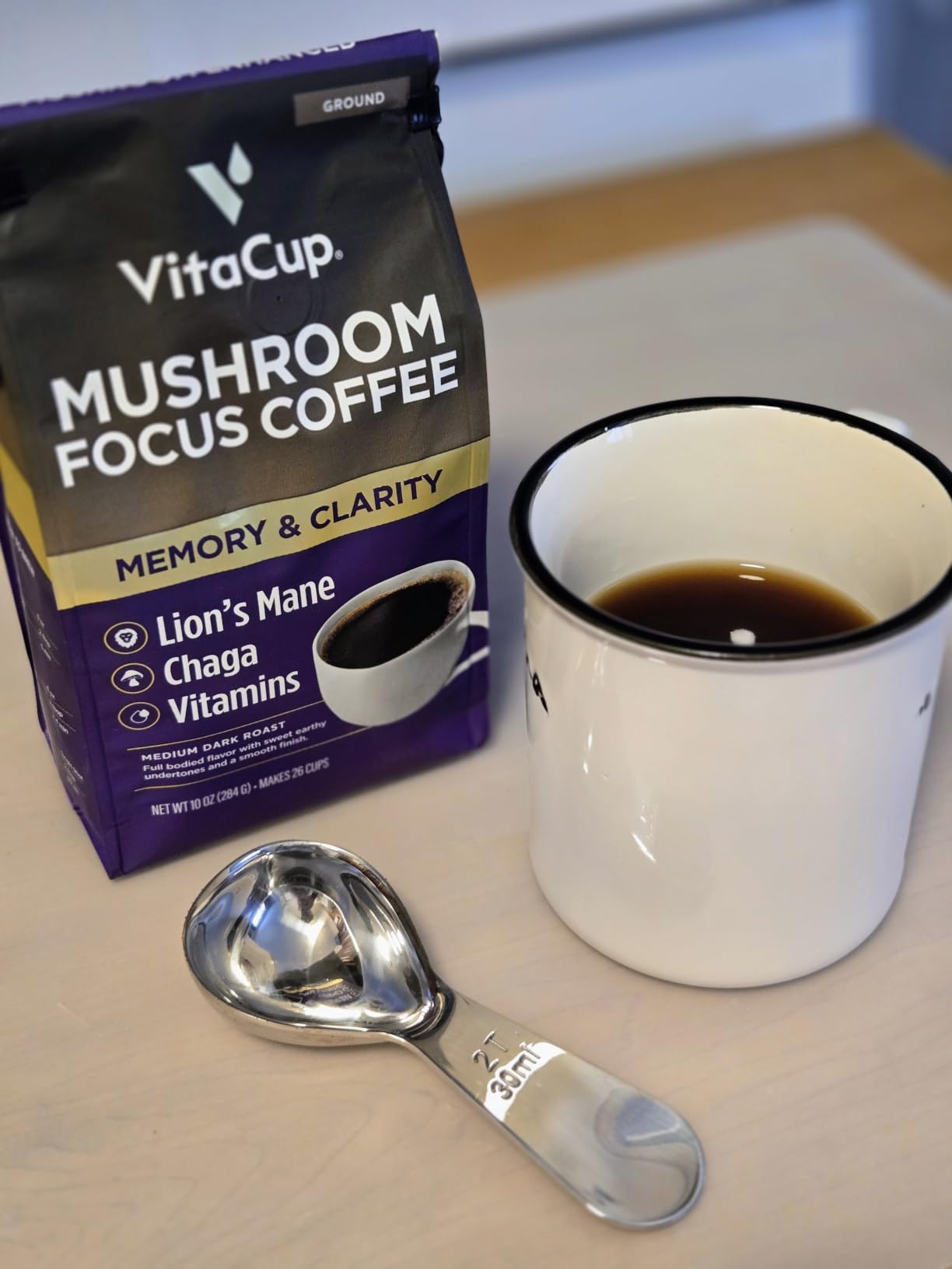 VitaCup Mushroom Coffee Grounds, with Lions Mane, Chaga, B Vitamins, D3, Boost Focus, Immunity, Memory & Clarity, Medium Dark Roast, Bold & Smooth 100% Arabica Specialty, 10 Oz customer photo 1