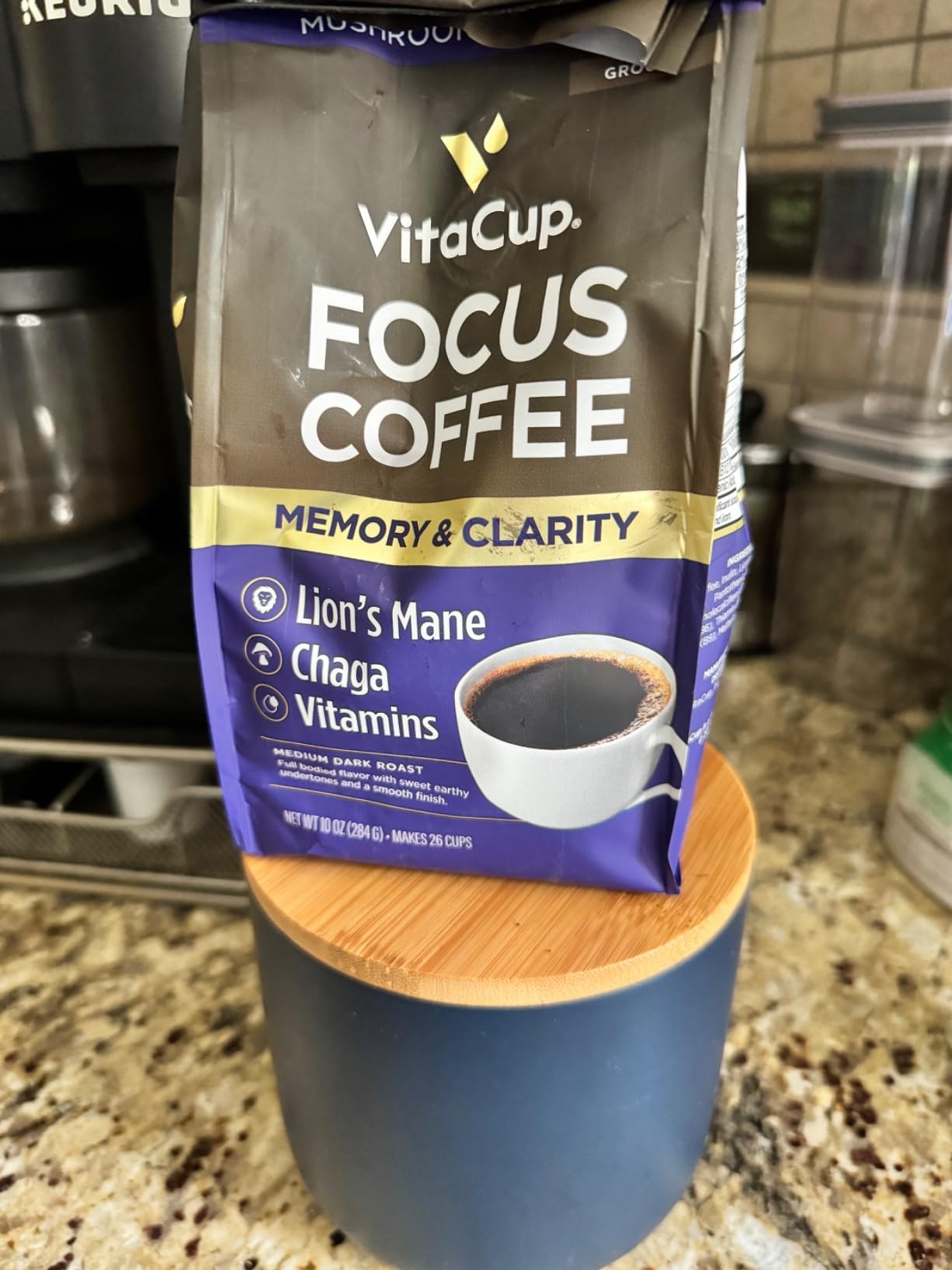 VitaCup Mushroom Coffee Grounds, with Lions Mane, Chaga, B Vitamins, D3, Boost Focus, Immunity, Memory & Clarity, Medium Dark Roast, Bold & Smooth 100% Arabica Specialty, 10 Oz customer photo 2