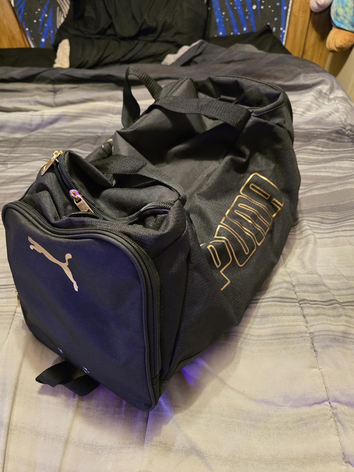 PUMA Accelerator Duffel Bag with Removable Strap & Shoe Pocket, Black/Gold, One Size customer photo 2