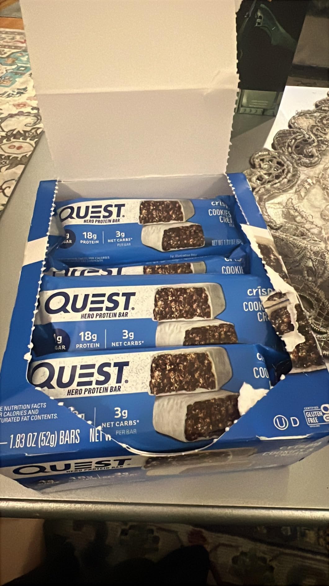 Quest Nutrition Crispy Cookies & Cream Hero Protein Bar, 18g Protein, 1g Sugar, 3g Net Carb, Gluten Free, Protein Snack, Keto Friendly, 12 Count customer photo 2