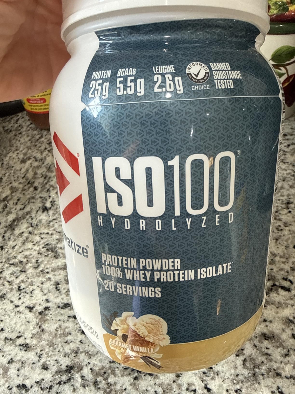 Dymatize ISO100 Whey Protein Powder Isolate, Gourmet Vanilla, 25g of Protein, 5.5g BCAAs, Less Than 120 Cal., Gluten Free, 1g Fat, 1g Sugar, 2g Carb (20 Servings) customer photo 1