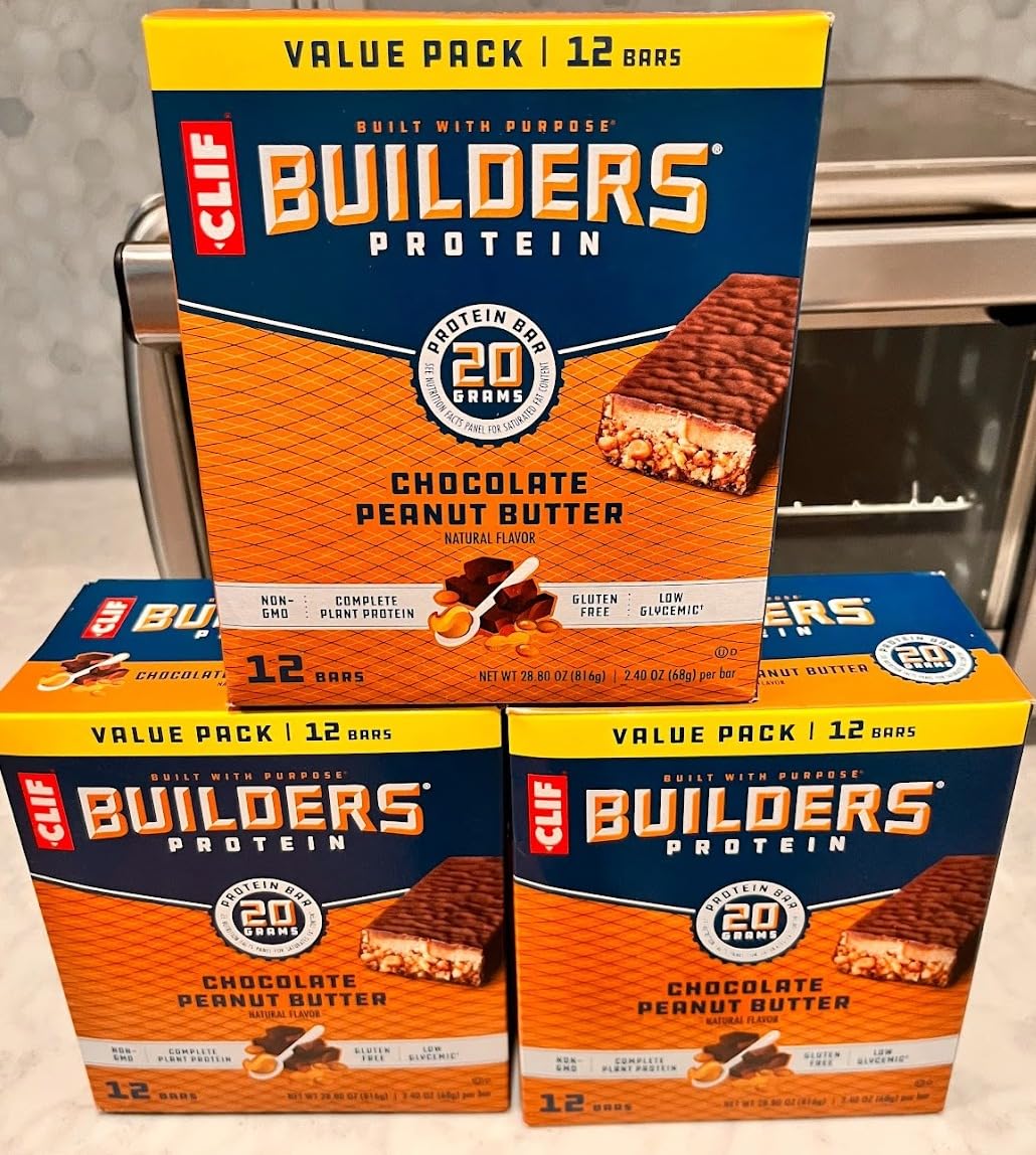 CLIF BUILDERS Protein Bars - Chocolatey Peanut Butter - 20g Plant Based Protein - Gluten Free - Non-GMO - Low Glycemic - No Artificial Sweeteners - 2.4 oz. (12 Pack) customer photo 2