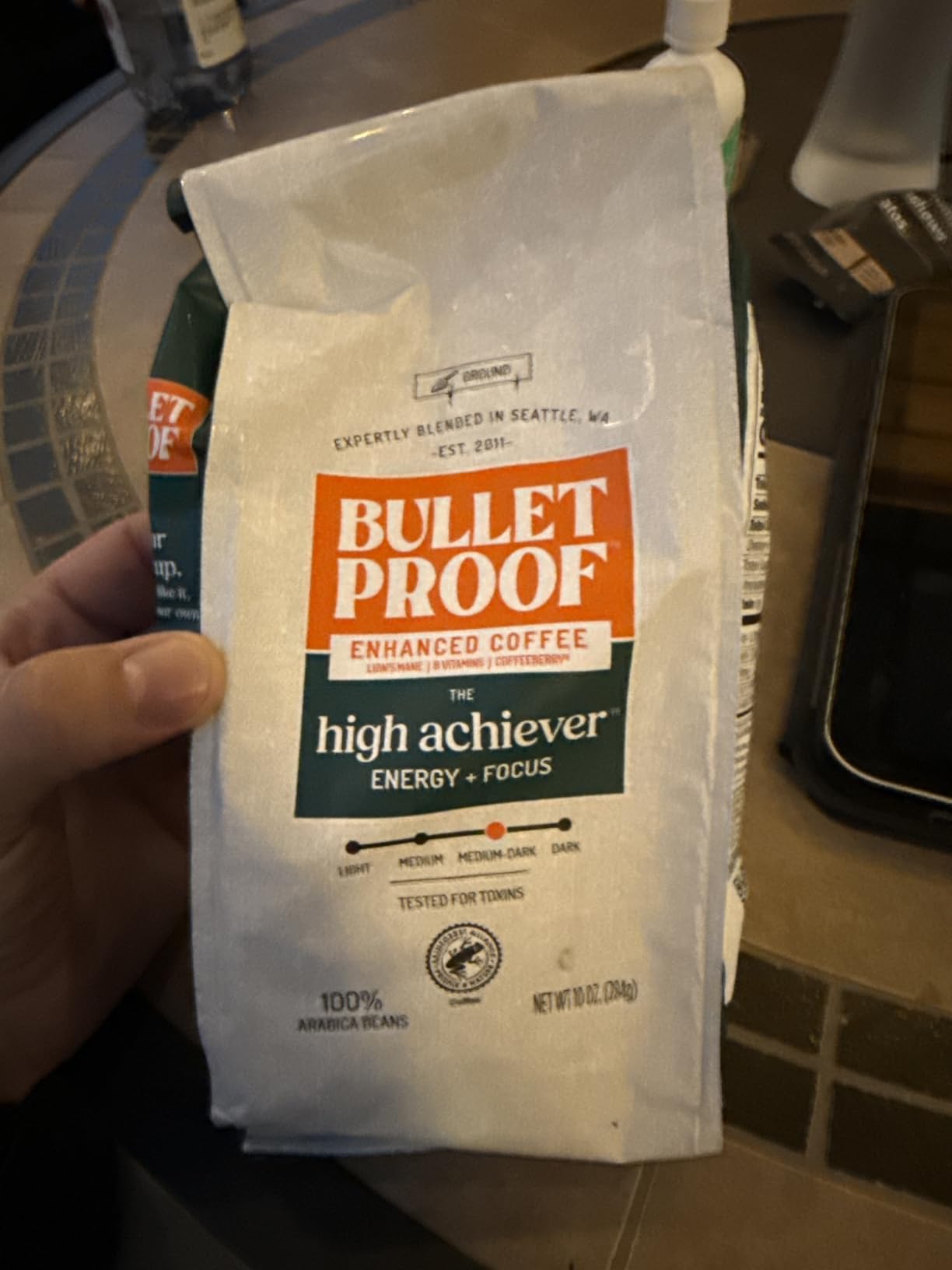 Bulletproof High Achiever Mushroom Coffee Grounds with Lion's Mane, B Vitamins & Adaptogens, Energy and Focus, Medium-Dark Roast, 10 oz customer photo 2