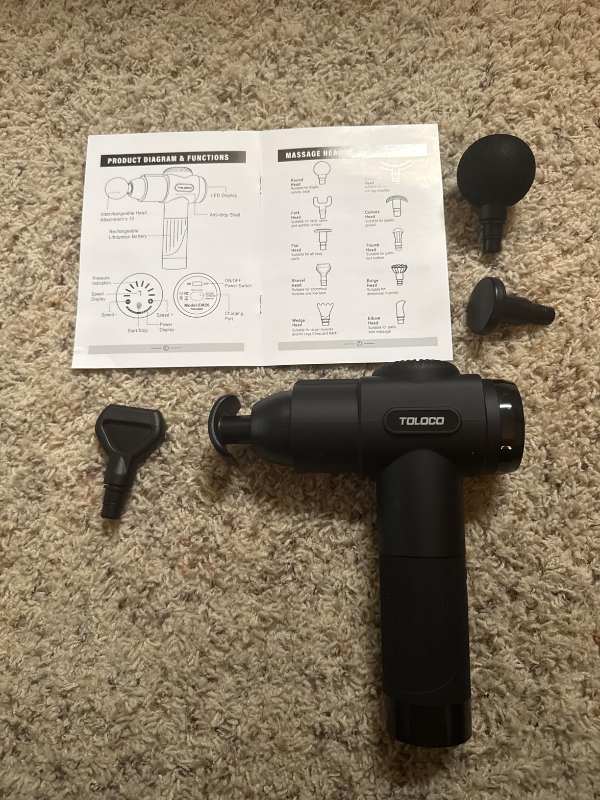TOLOCO Massage Gun, Deep Tissue Back Massage for Athletes for Pain Relief, Percussion Massager with 10 Massage Heads & Silent Brushless Motor customer photo 1