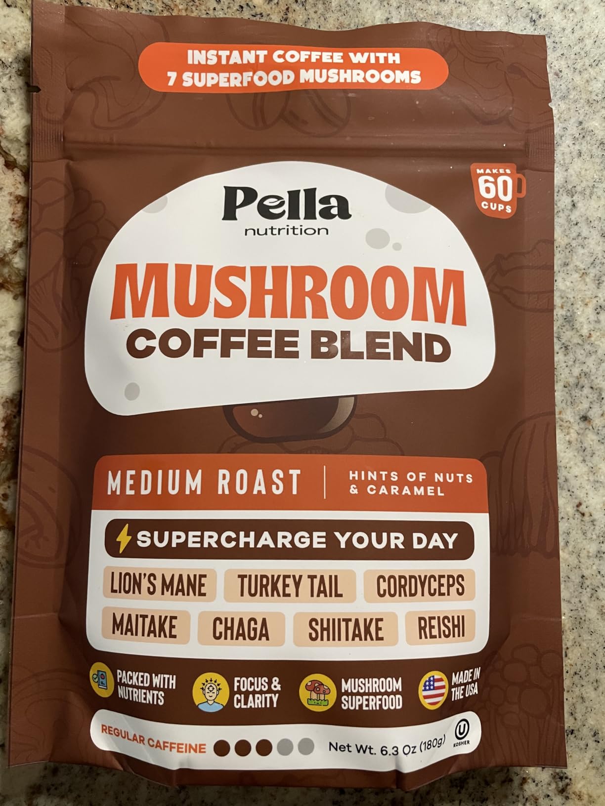 Pella Nutrition Mushroom Coffee - Lions Mane, Reishi, Chaga, Cordyceps, Shiitake, Maitake, and Turkey Tail Mushroom Supplement - Superfood Instant Coffee for Focus & Energy (Regular Caffeine, 60 Cups) customer photo 2