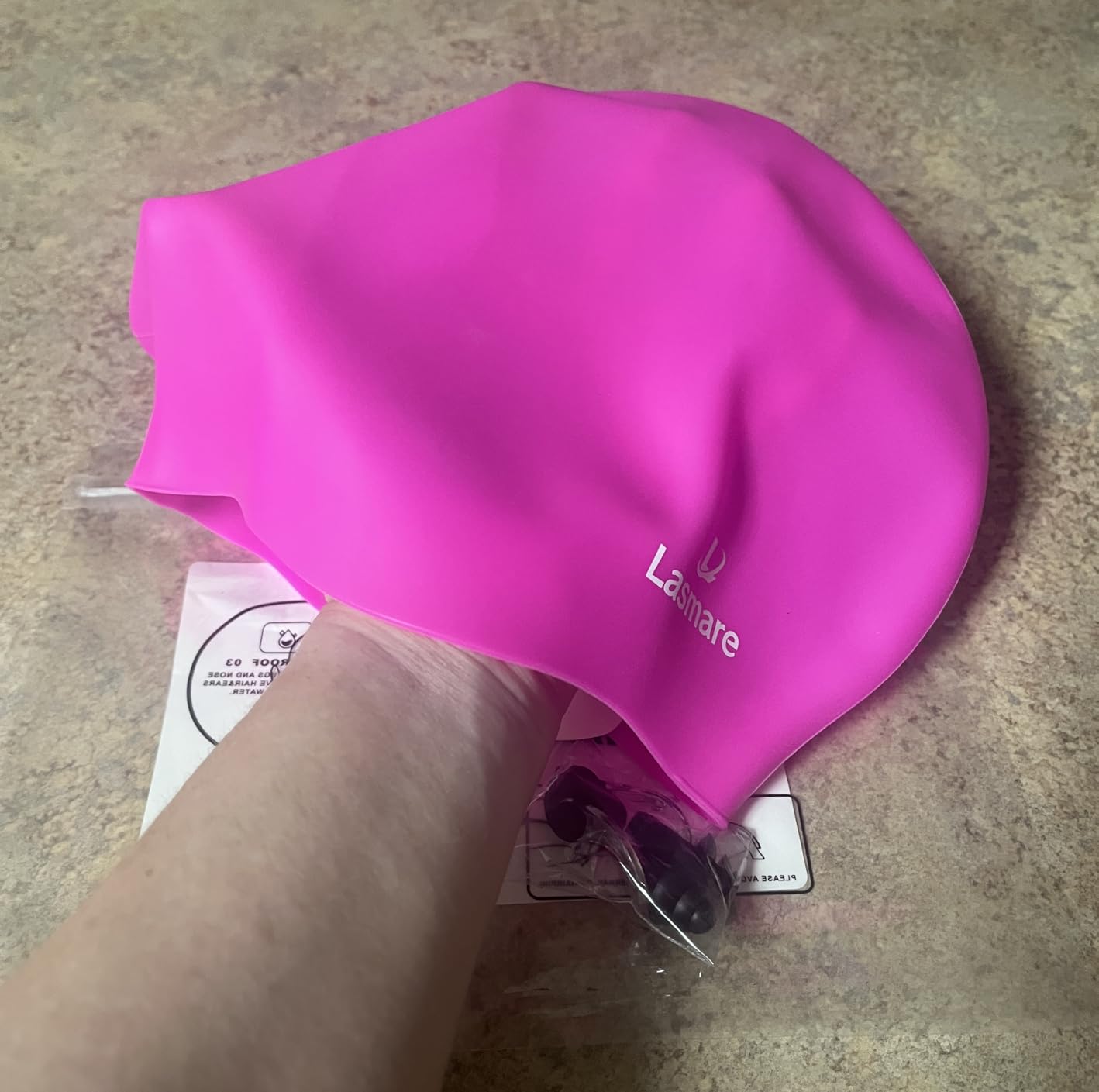 Large Long Hair Swim Cap with Extra Room for Women Men, Silicone Swimming Cap for Long Thick Hair with Ear Plugs Nose Clip Set, Adult Waterproof Swim Hats Bathing Caps to Keep Hair Dry customer photo 1