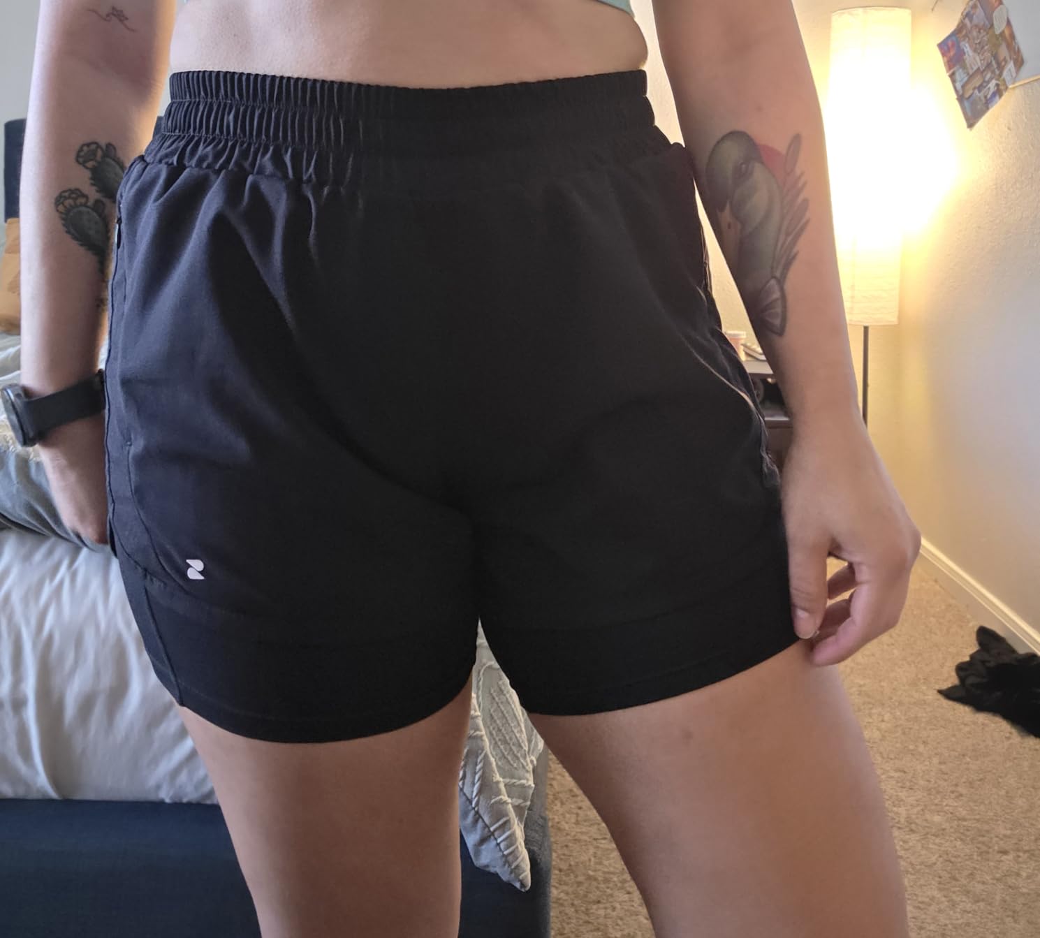 Stelle Women 2 in 1 Running Shorts High Waisted Athletic Shorts Gym Workout Shorts with Liner Zipper Pockets customer photo 1