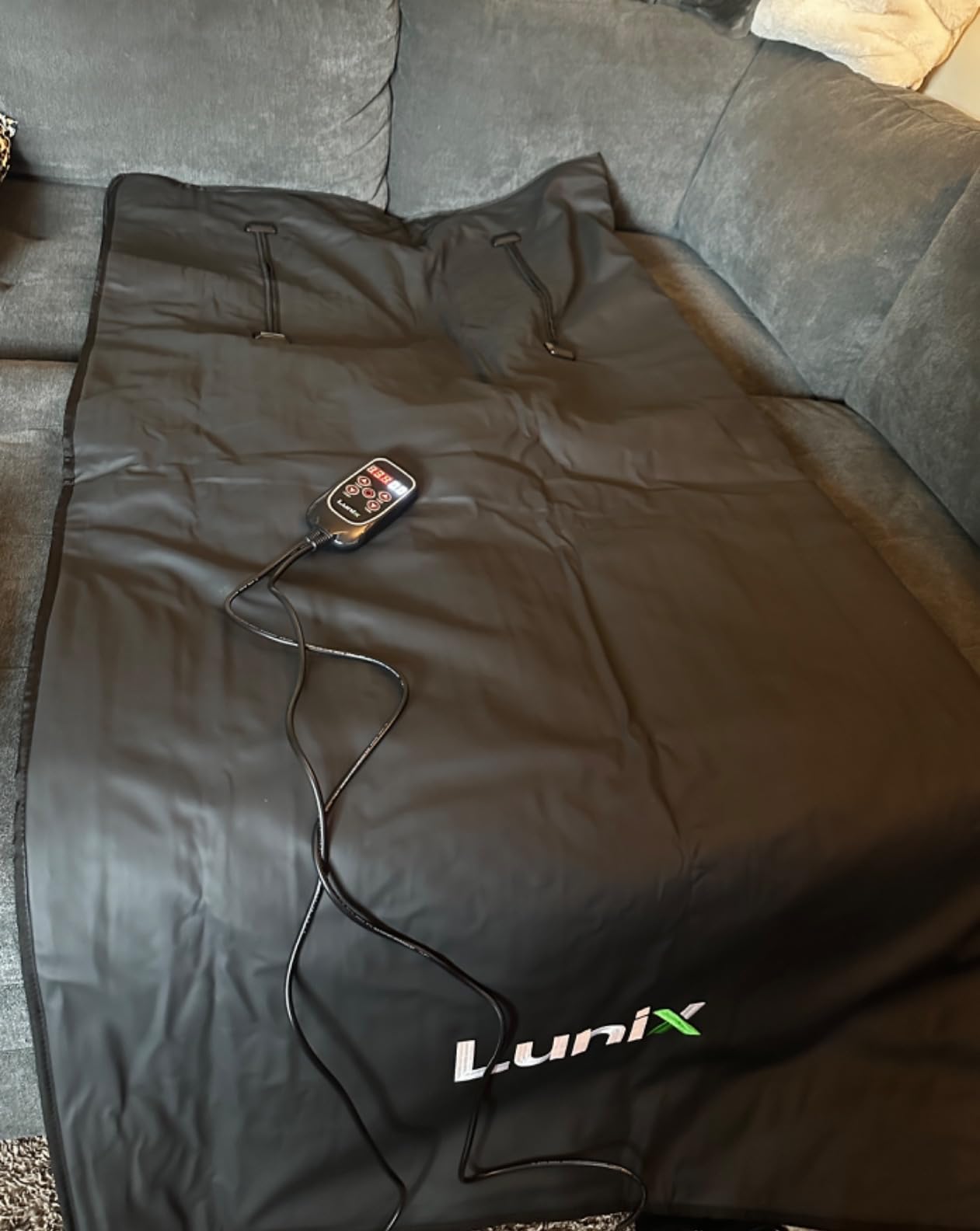 Lunix LX17 Infrared Sauna Blanket, Portable Sauna Bag for Relaxation, Detox & Stress Relief, Adjustable Heat 77-176F, Far Infrared Blanket with Pillow, Wrap & Hot Cold Gel Pack - Jet Black customer photo 1