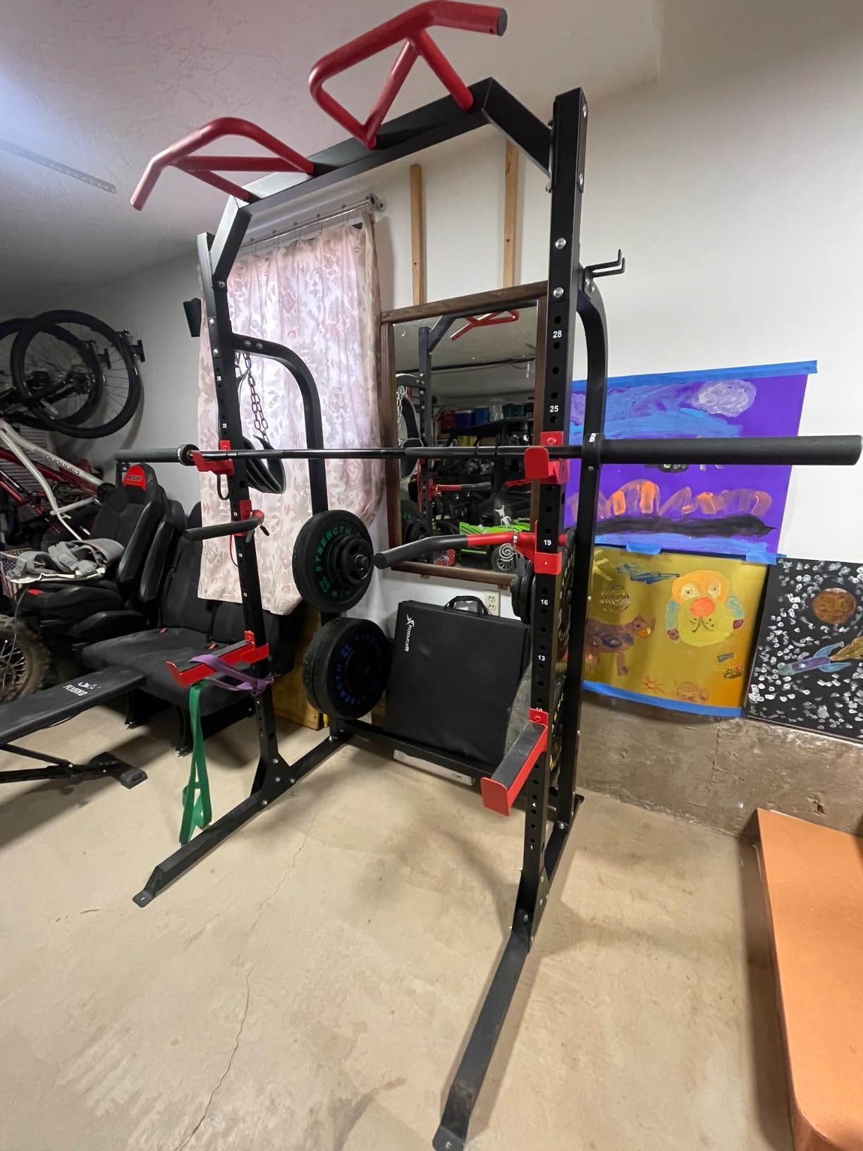 SunHome Power Cage Squat Rack, Power Rack with Pulley System, Adjustable Cable Crossover System, J-Hooks, Dip Handles, Weight Plate Storage customer photo 1