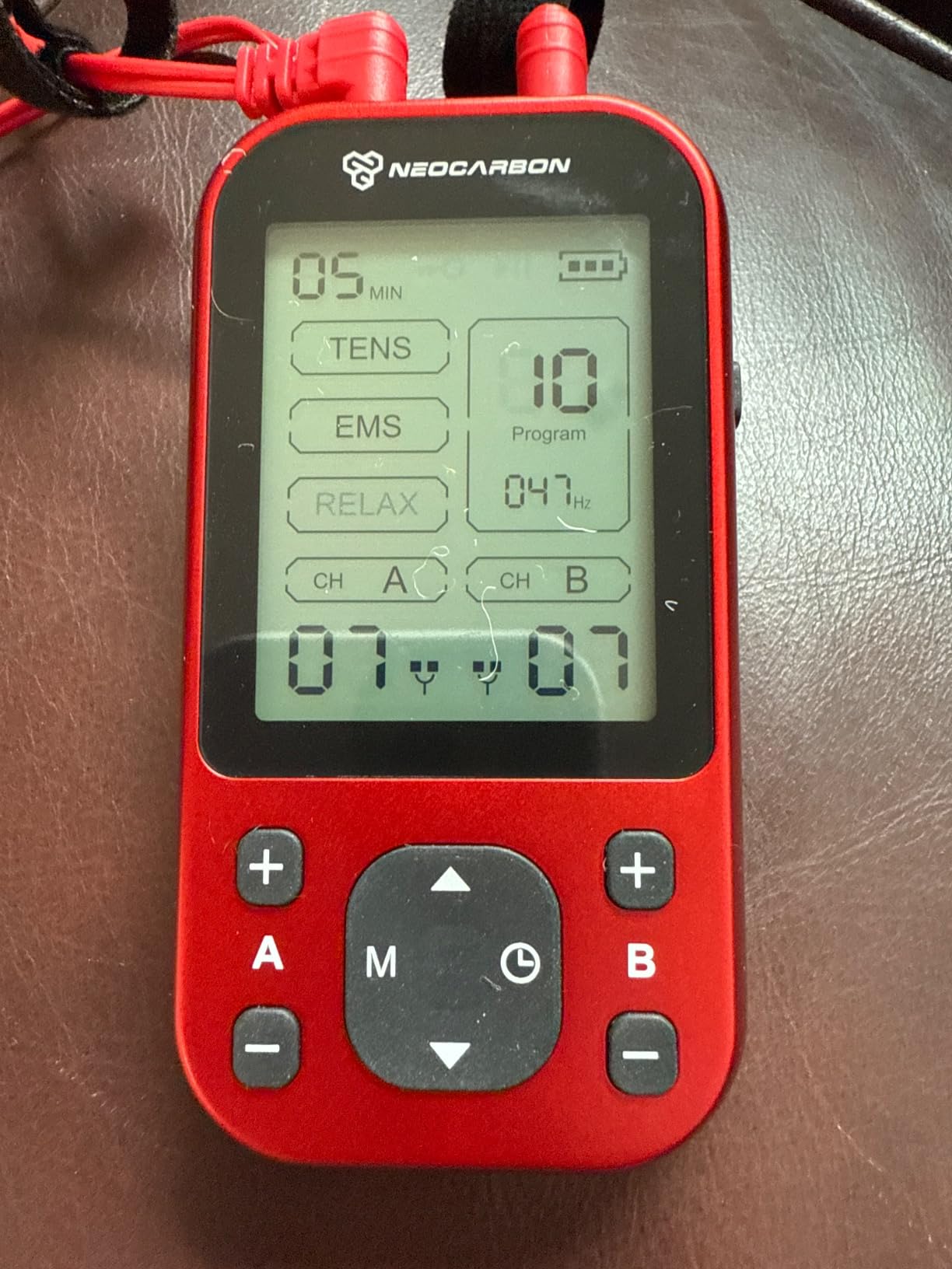 NEOCARBON TENS Unit Muscle Stimulator Pro for Back Pain Relief, Shoulder Recovery and Physical Therapy, Electronic Massager Machine with PMS Pulse for Effective Shock Therapy, Red customer photo 1