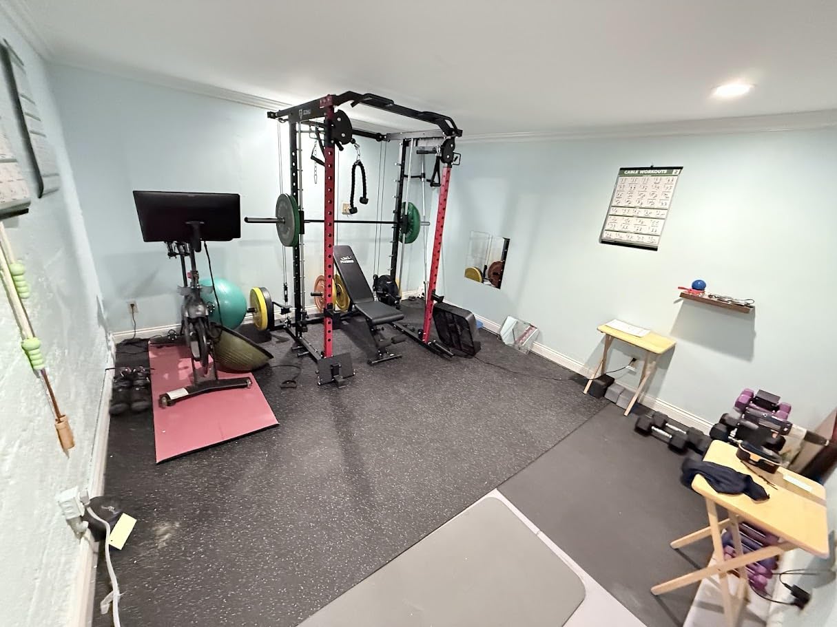 Exercise Equipment Mats, 6 Tiles Upgraded Rubber Top with High Density EVA Foam, Large Interlocking Puzzle Gym Flooring for Home Gym customer photo 1